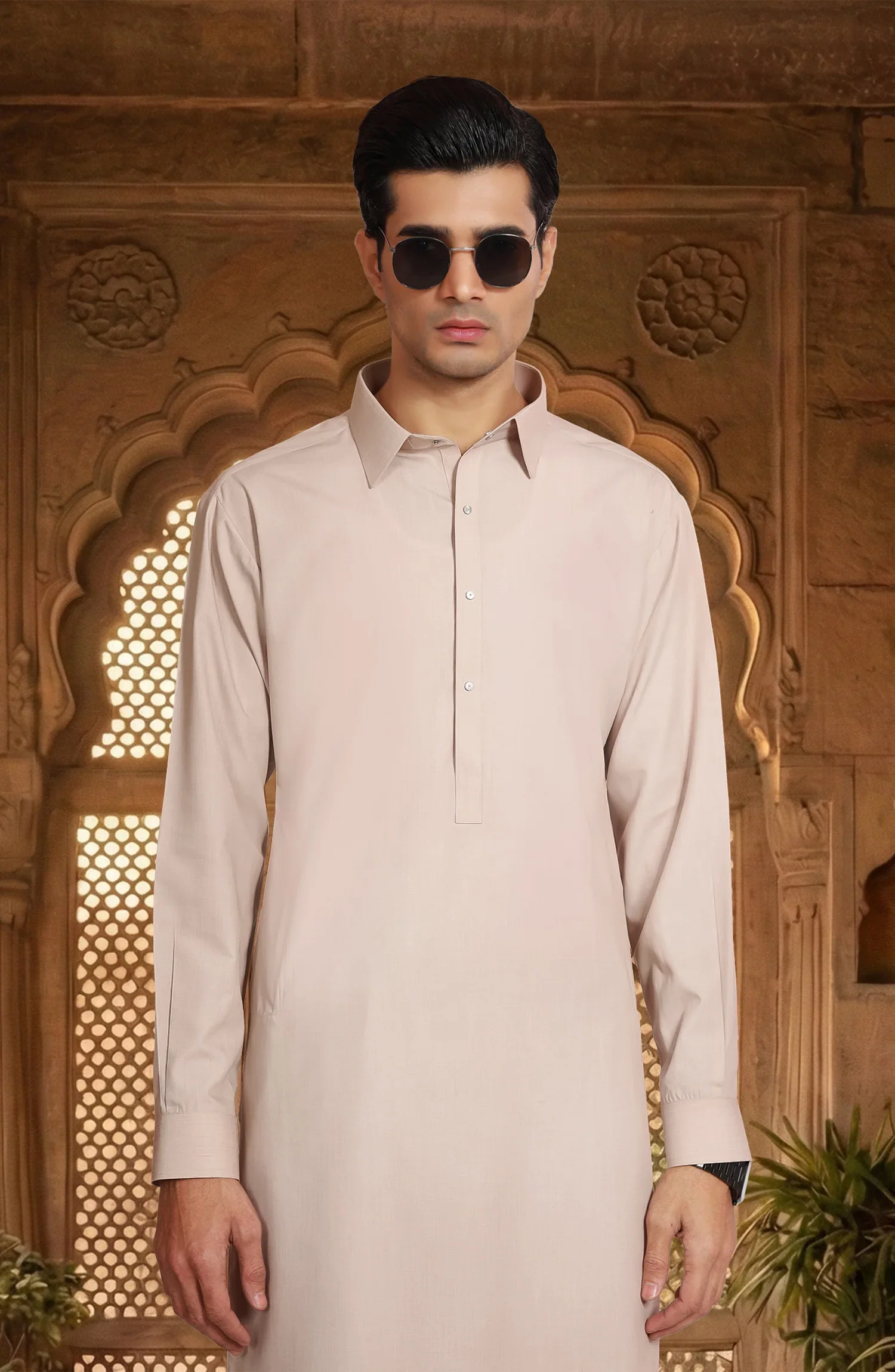 BEIGE BLENDED KAMEEZ SHALWAR - Image 2