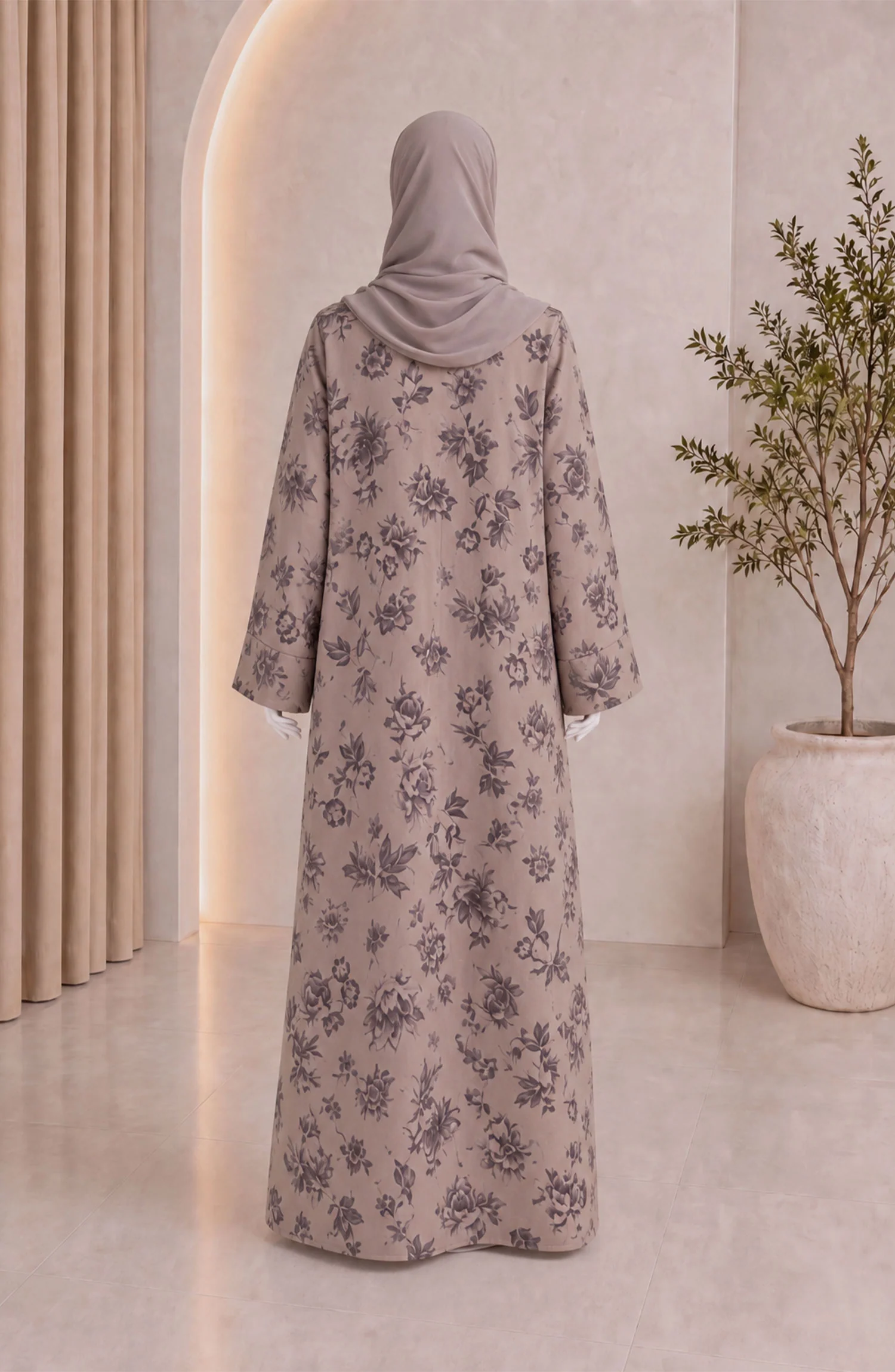 BEIGE PRINTED ABAYA - Image 4