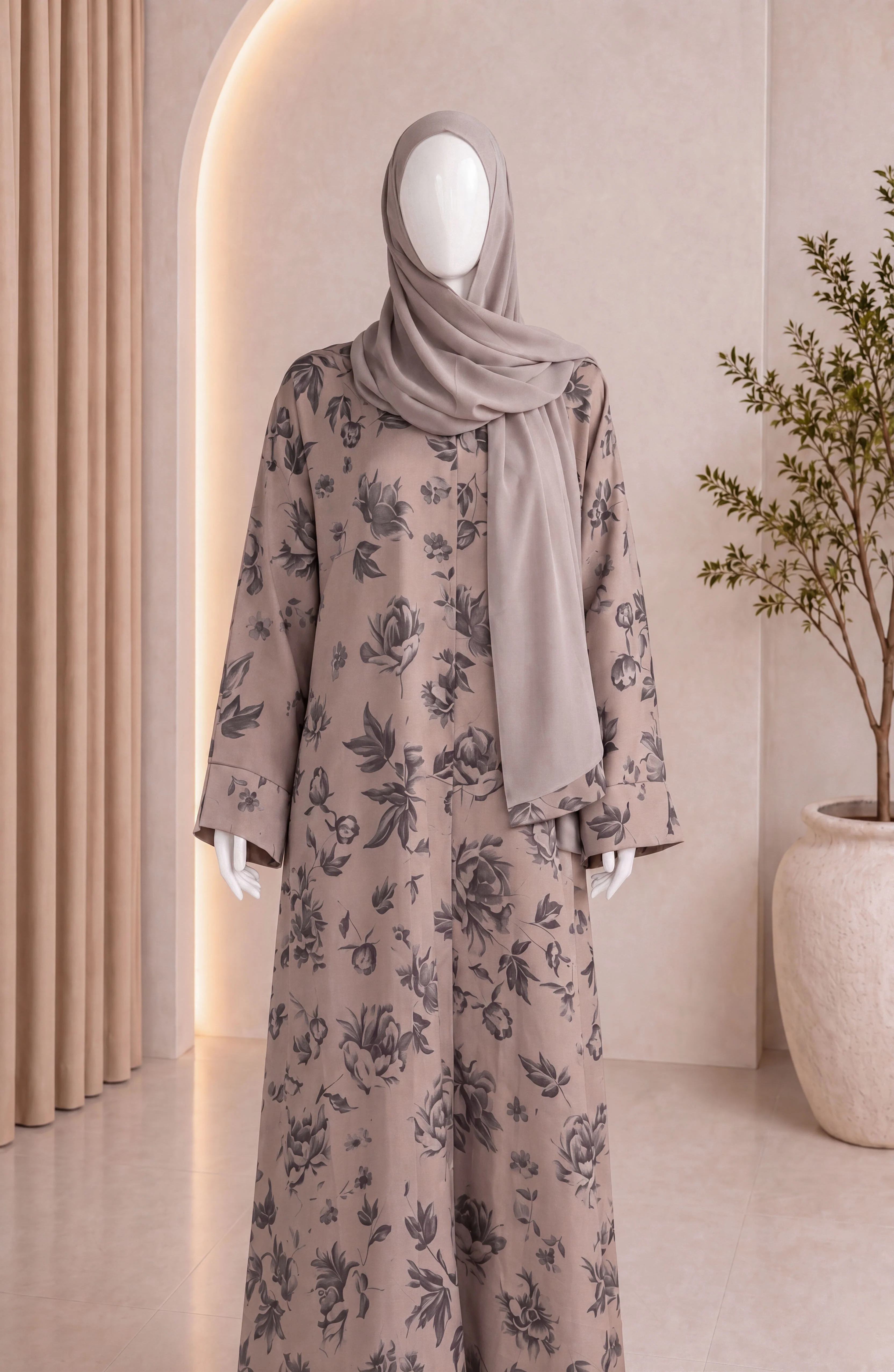 BEIGE PRINTED ABAYA - Image 5