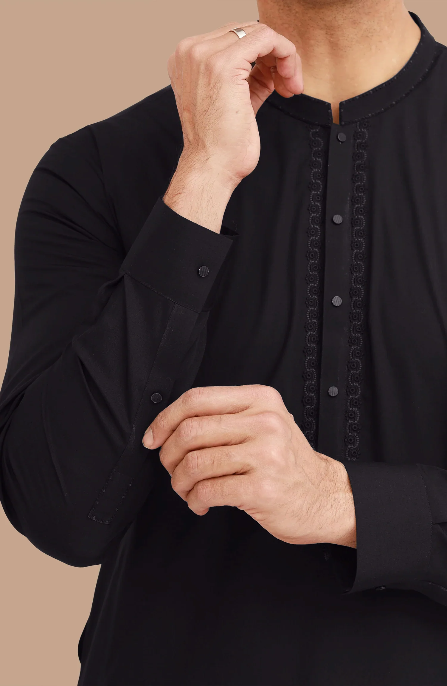 BLACK BLENDED EMBROIDERED KAMEEZ SHALWAR - Image 3