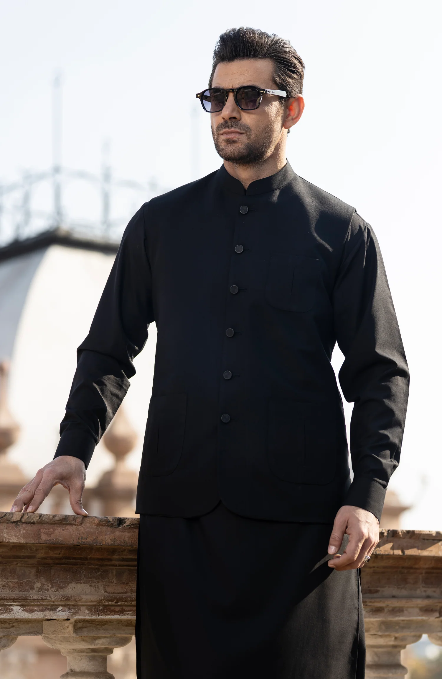 BLACK BLENDED KAMEEZ SHALWAR WAISTCOAT - Image 6