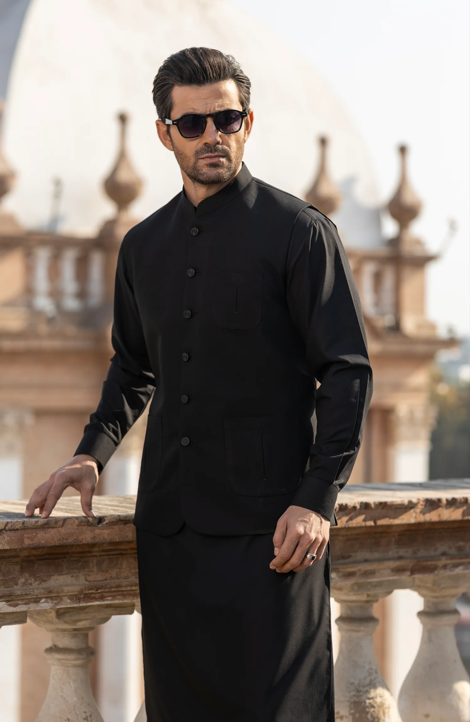 BLACK BLENDED KAMEEZ SHALWAR WAISTCOAT - Image 7