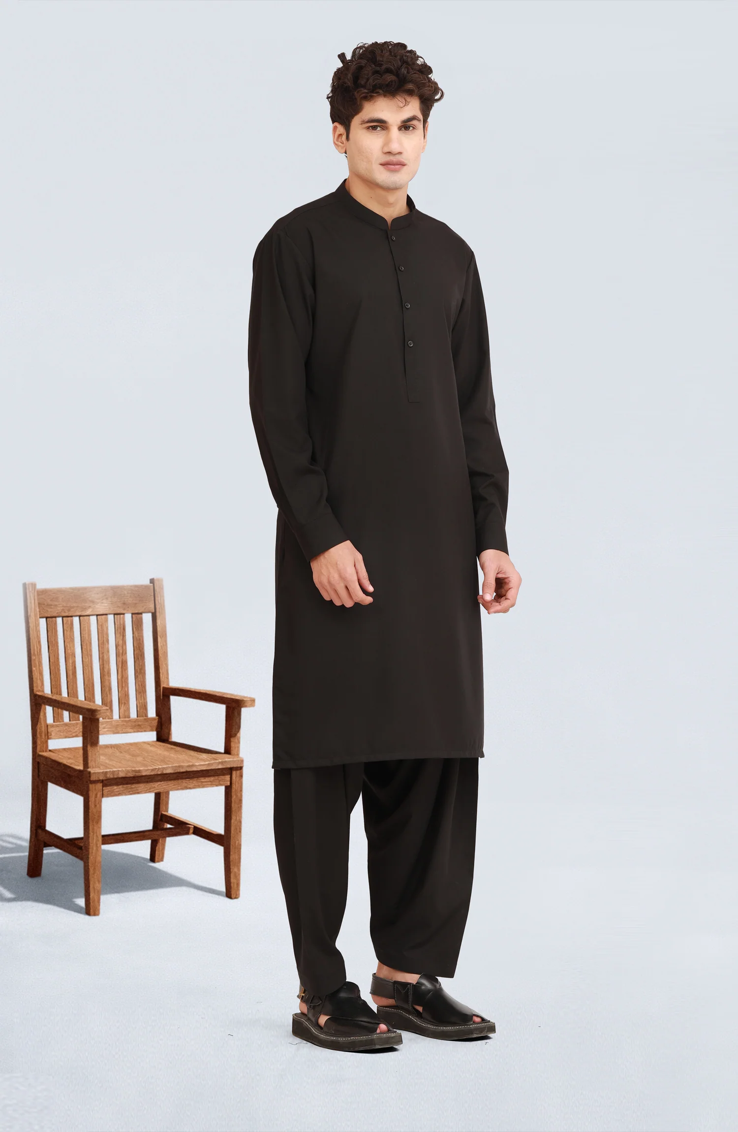 BLACK BLENDED KAMEEZ SHALWAR WITH EMBROIDERED WAISTCOAT - Image 6