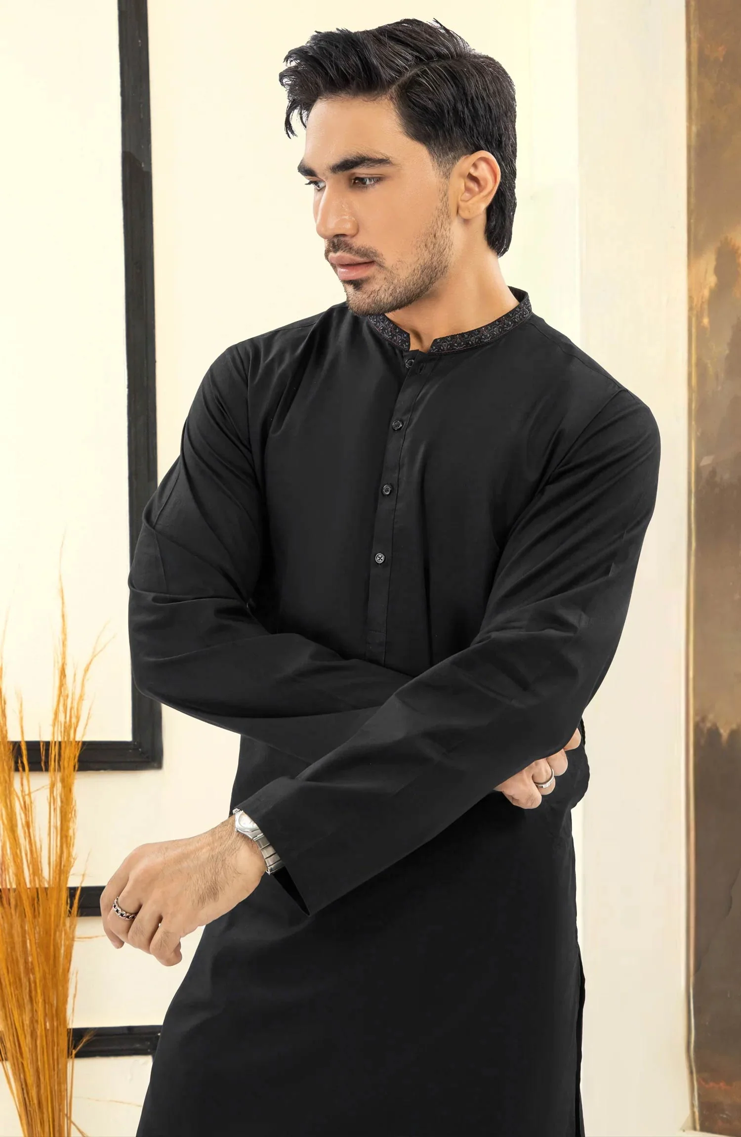 BLACK EMBROIDERED 100% COTTON KAMEEZ SHALWAR - Image 2