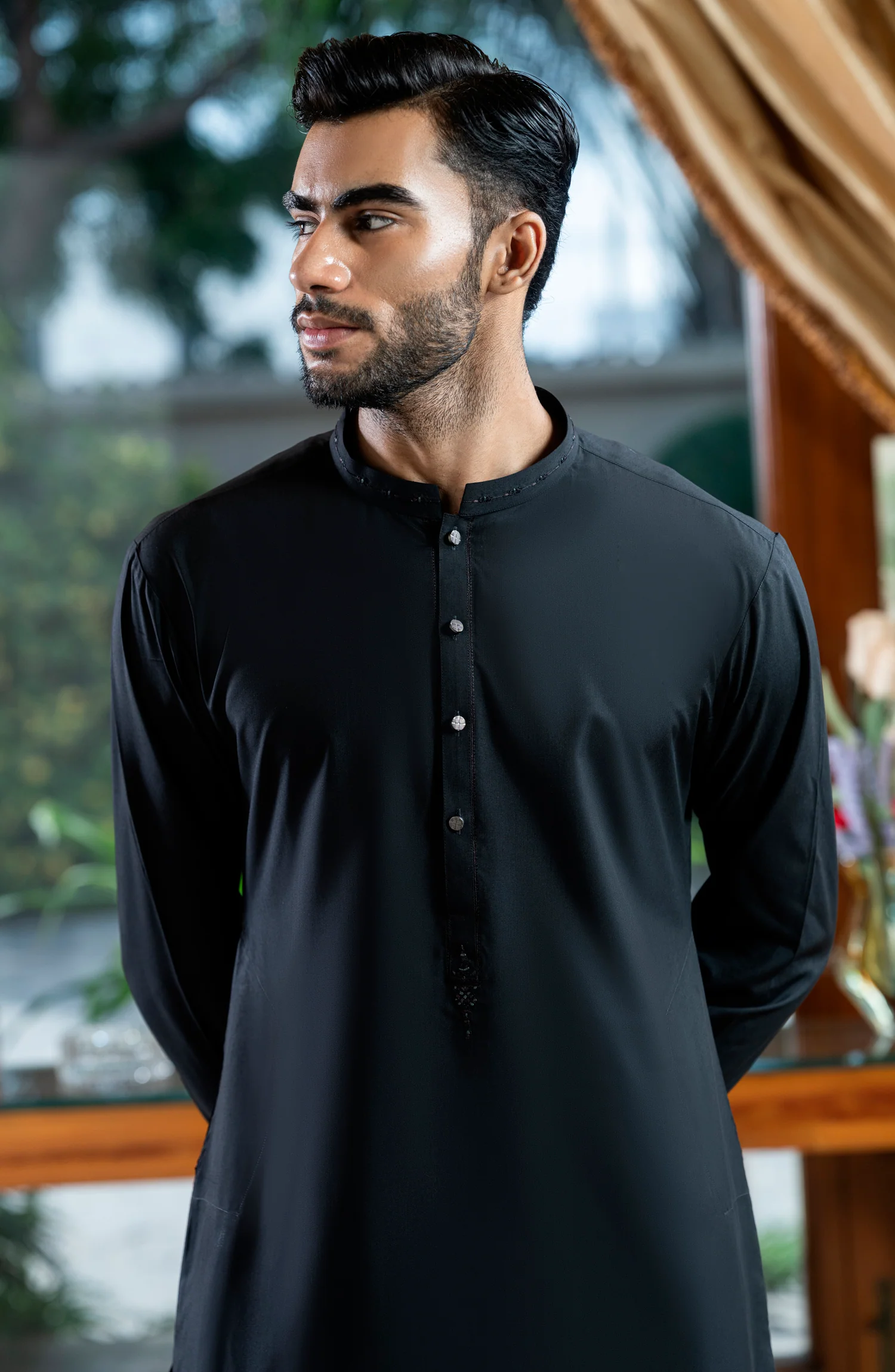 BLACK EMBROIDERED BLENDED KAMEEZ SHALWAR - Image 2