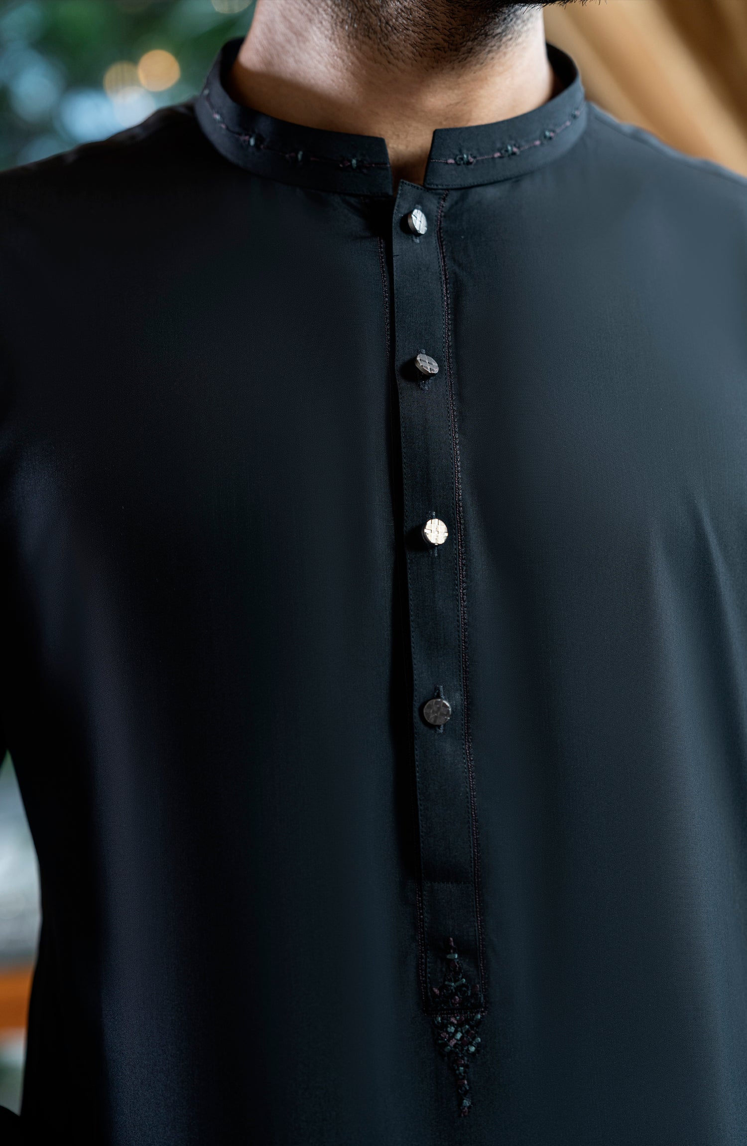 BLACK EMBROIDERED BLENDED KAMEEZ SHALWAR - Image 3
