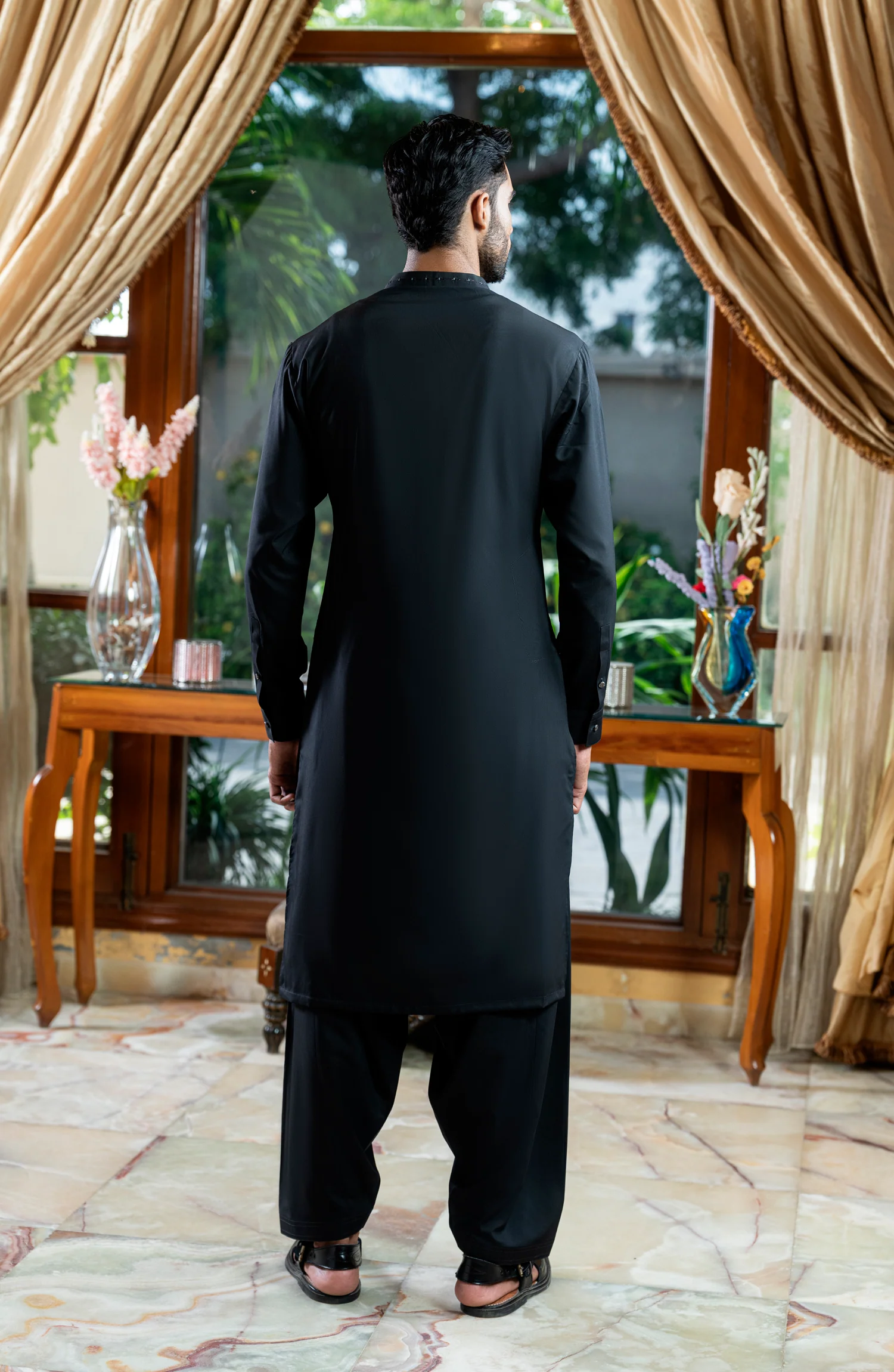 BLACK EMBROIDERED BLENDED KAMEEZ SHALWAR - Image 7