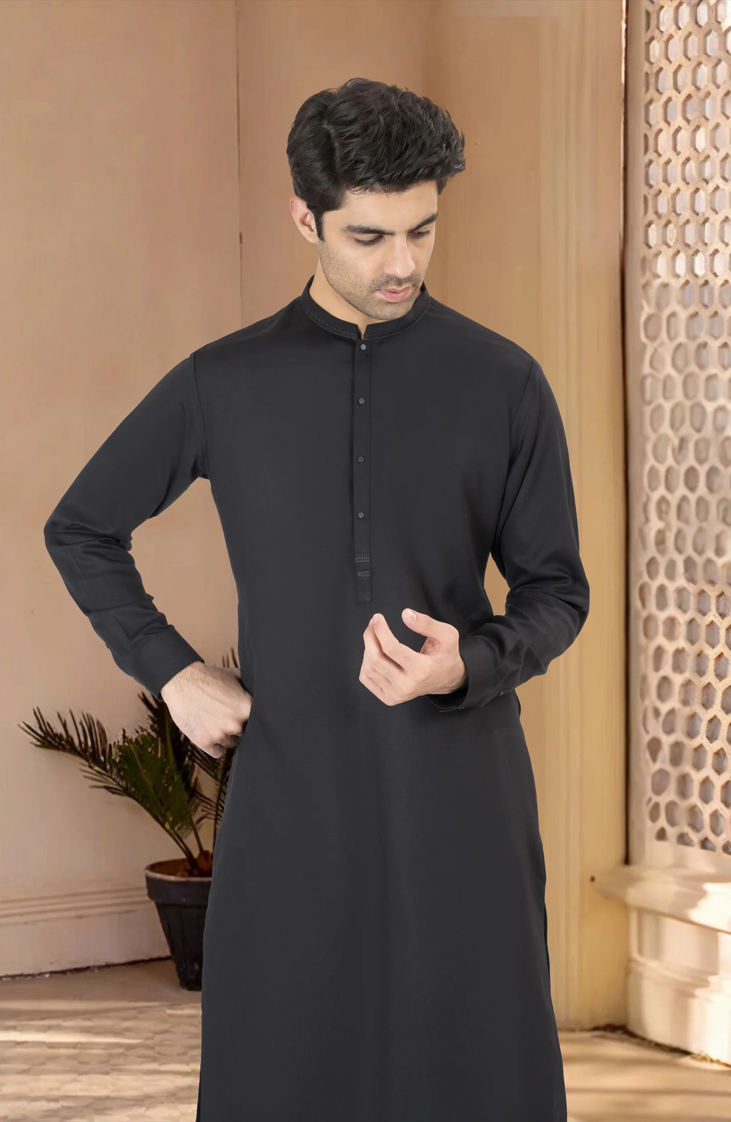 BLACK EMBROIDERED BLENDED KAMEEZ SHALWAR - Image 4