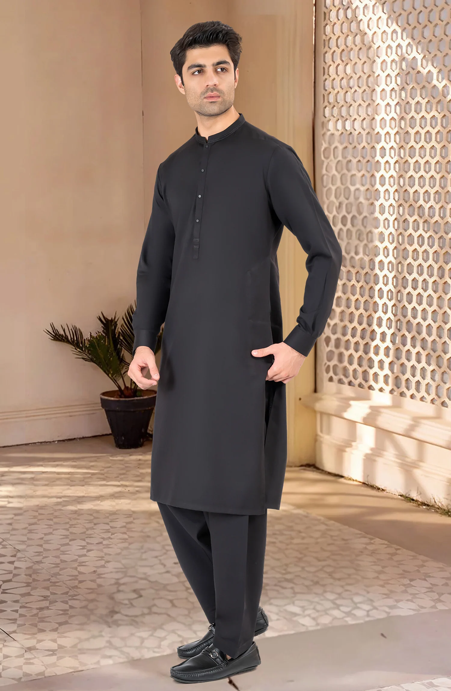 BLACK EMBROIDERED BLENDED KAMEEZ SHALWAR - Image 7