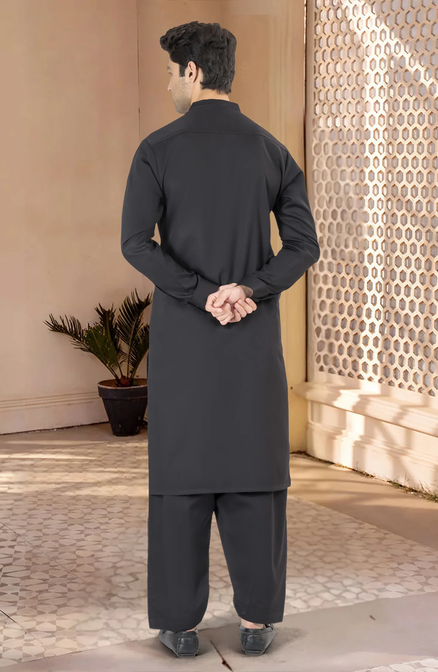 BLACK EMBROIDERED BLENDED KAMEEZ SHALWAR - Image 8