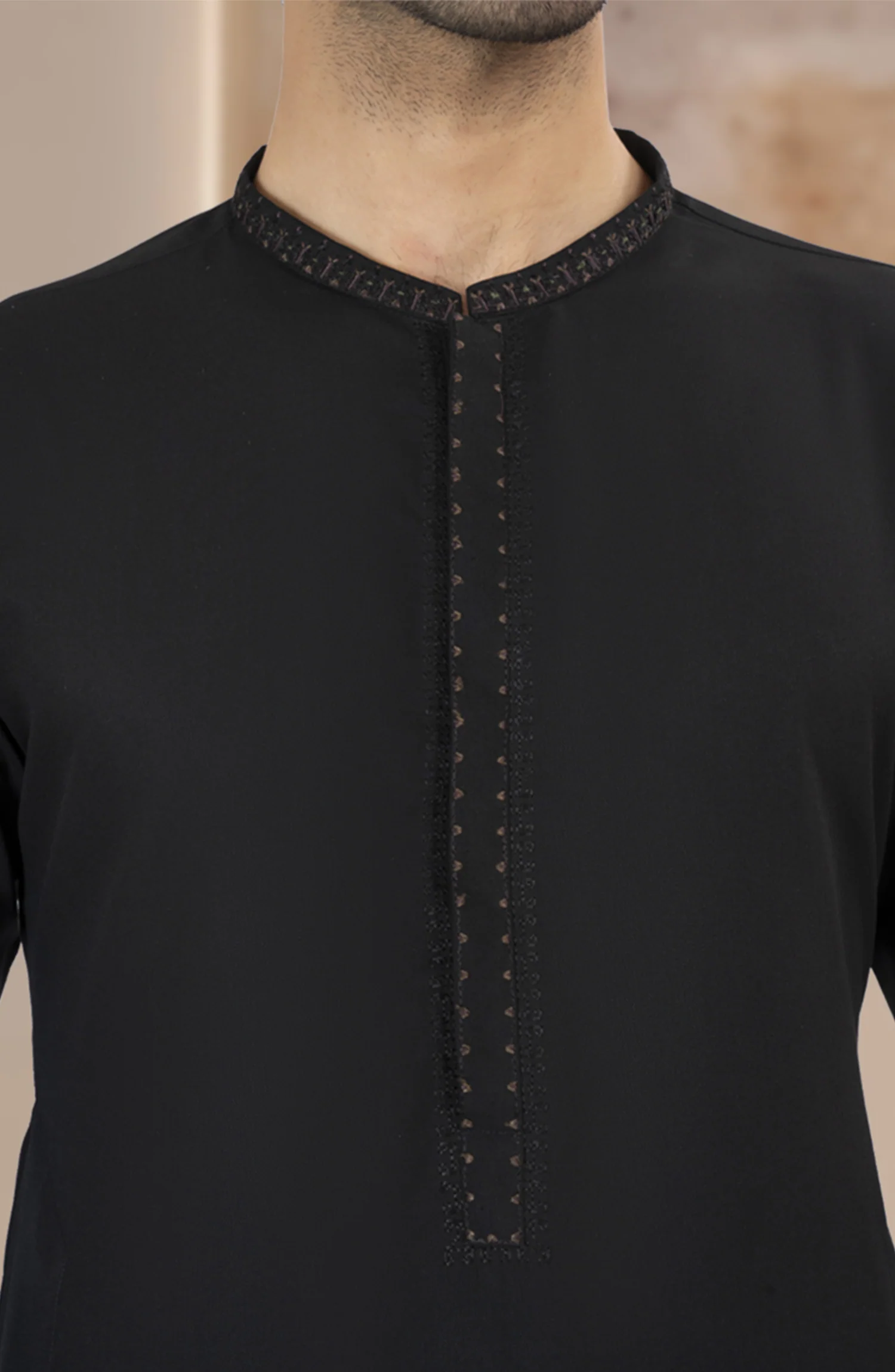 BLACK EMBROIDERED BLENDED KAMEEZ SHALWAR - Image 2
