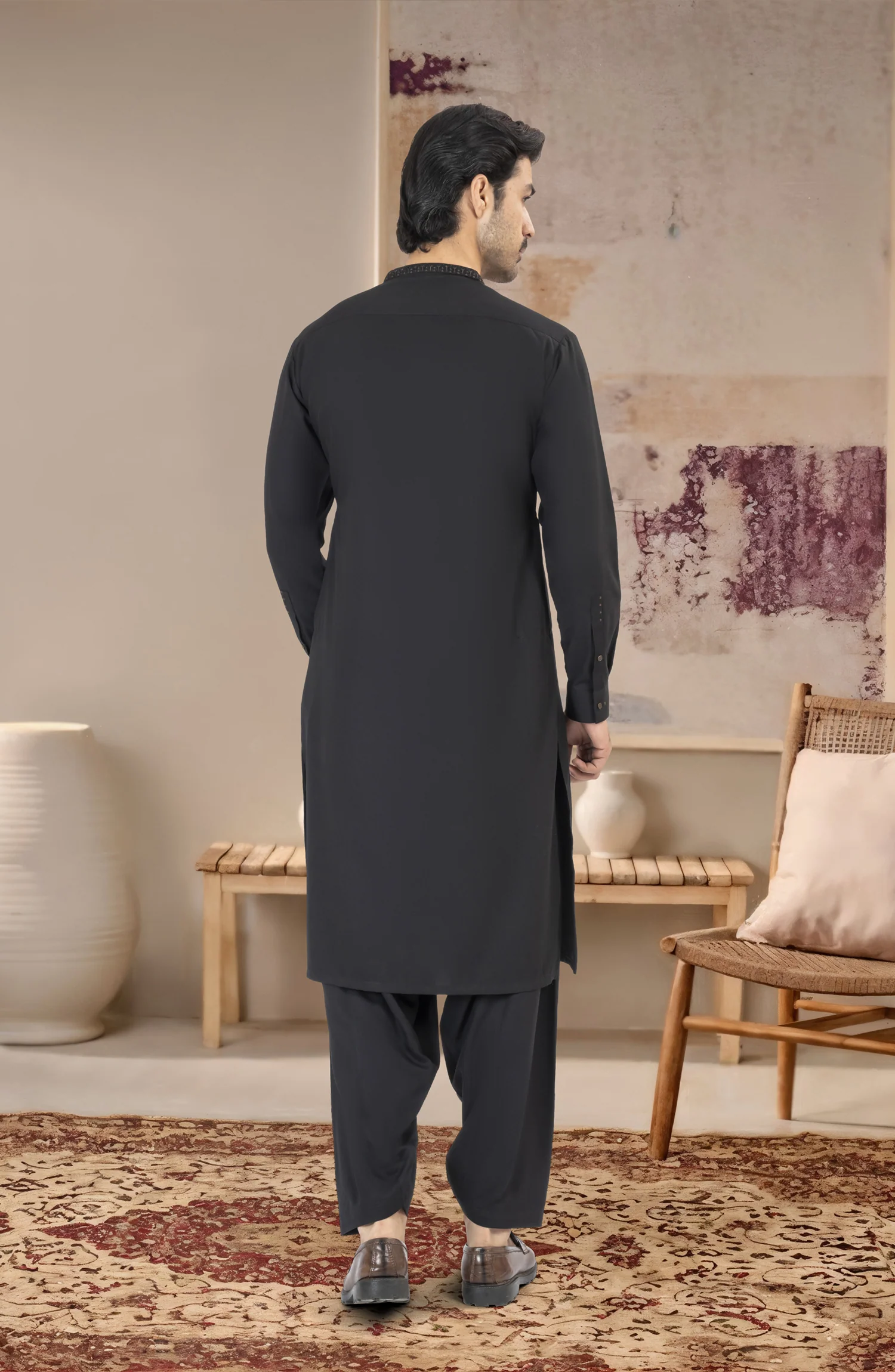 BLACK EMBROIDERED BLENDED KAMEEZ SHALWAR - Image 7