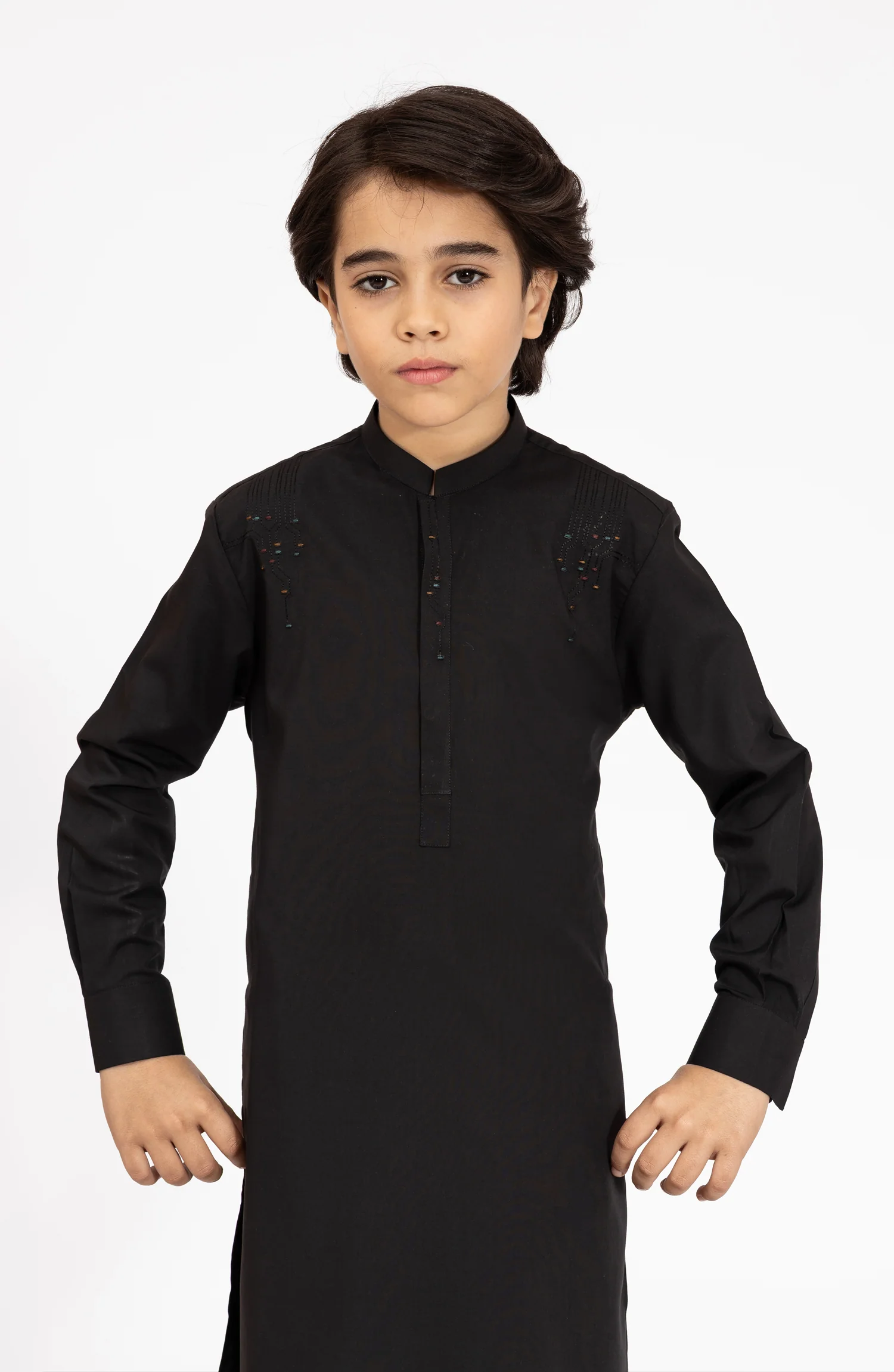 BLACK EMBROIDERED BLENDED KAMEEZ SHALWAR - Image 2