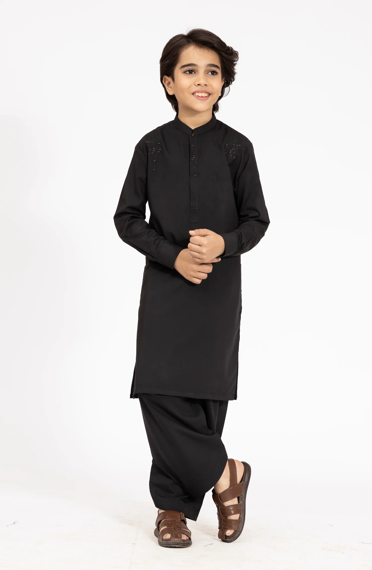 BLACK EMBROIDERED BLENDED KAMEEZ SHALWAR - Image 6