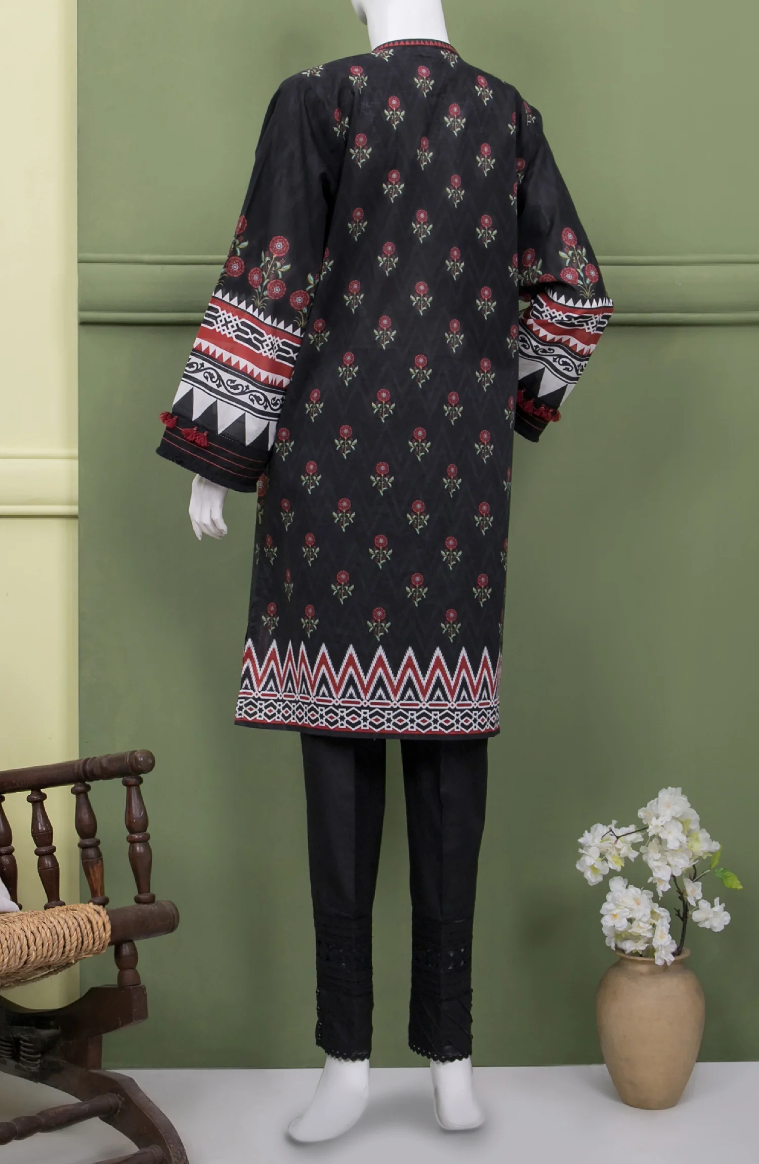 BLACK TRIANGLE LAWN PRINTED 1PC KURTI STITCHED - Image 3