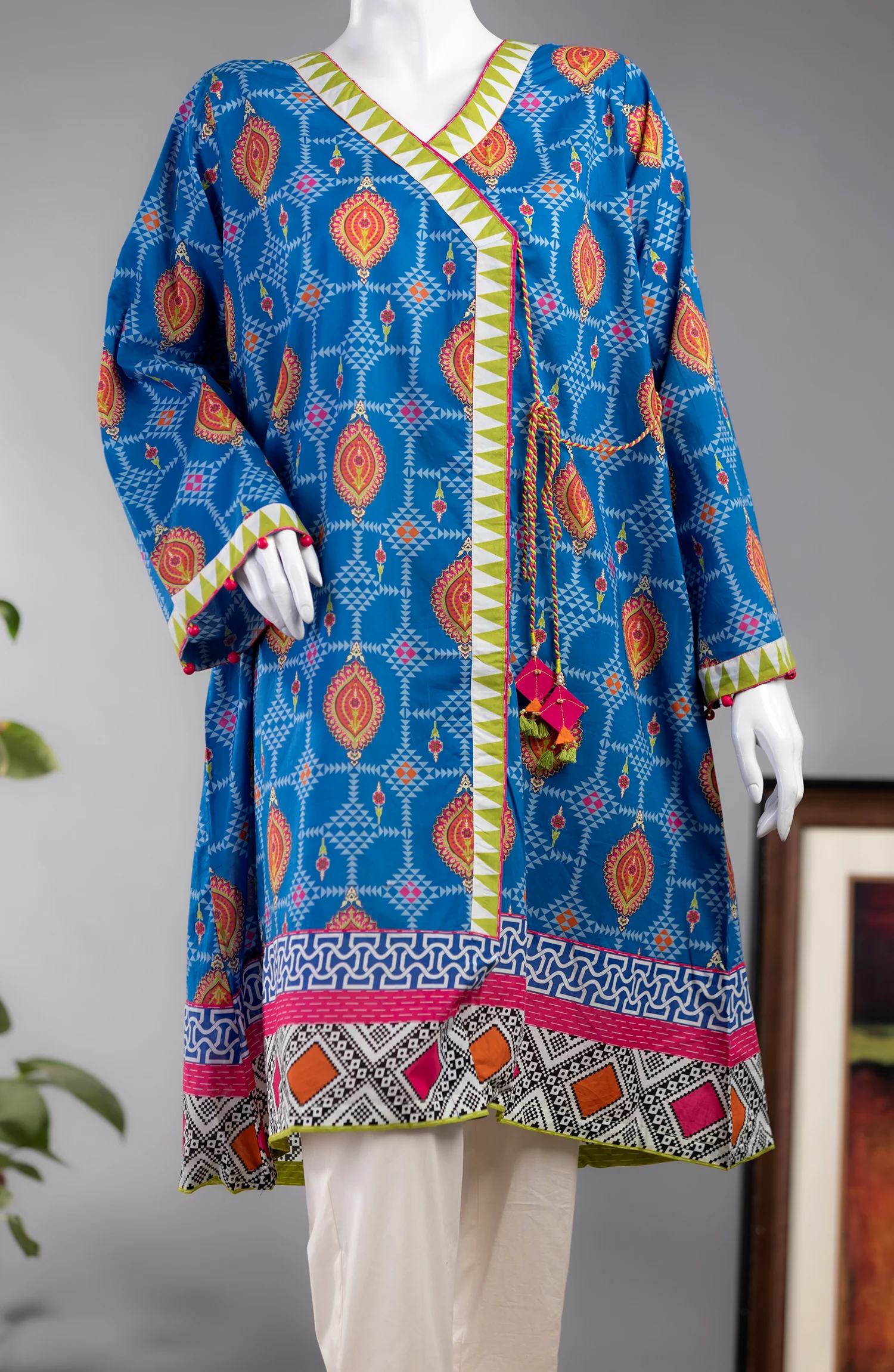 BLUE WEB LAWN PRINTED 1PC KURTI STITCHED - Image 2
