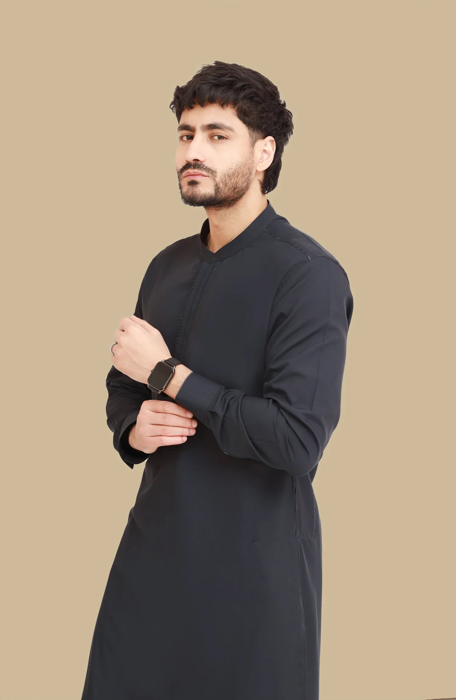 BLUEISH-GREY BLENDED EMBROIDERED KAMEEZ SHALWAR - Image 4