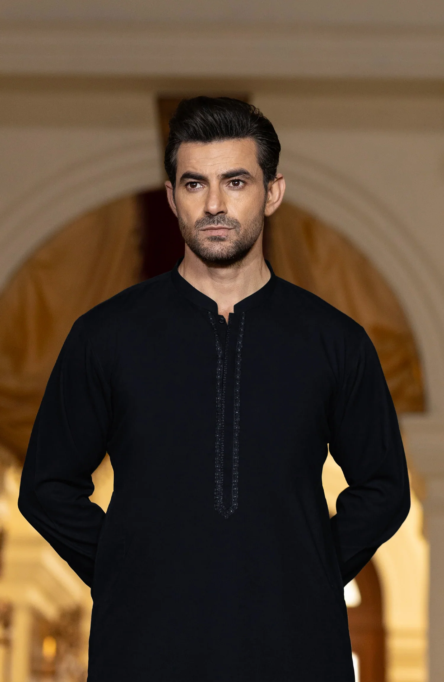BOTTLE-GREEN BLENDED EMBROIDERED KAMEEZ SHALWAR - Image 2