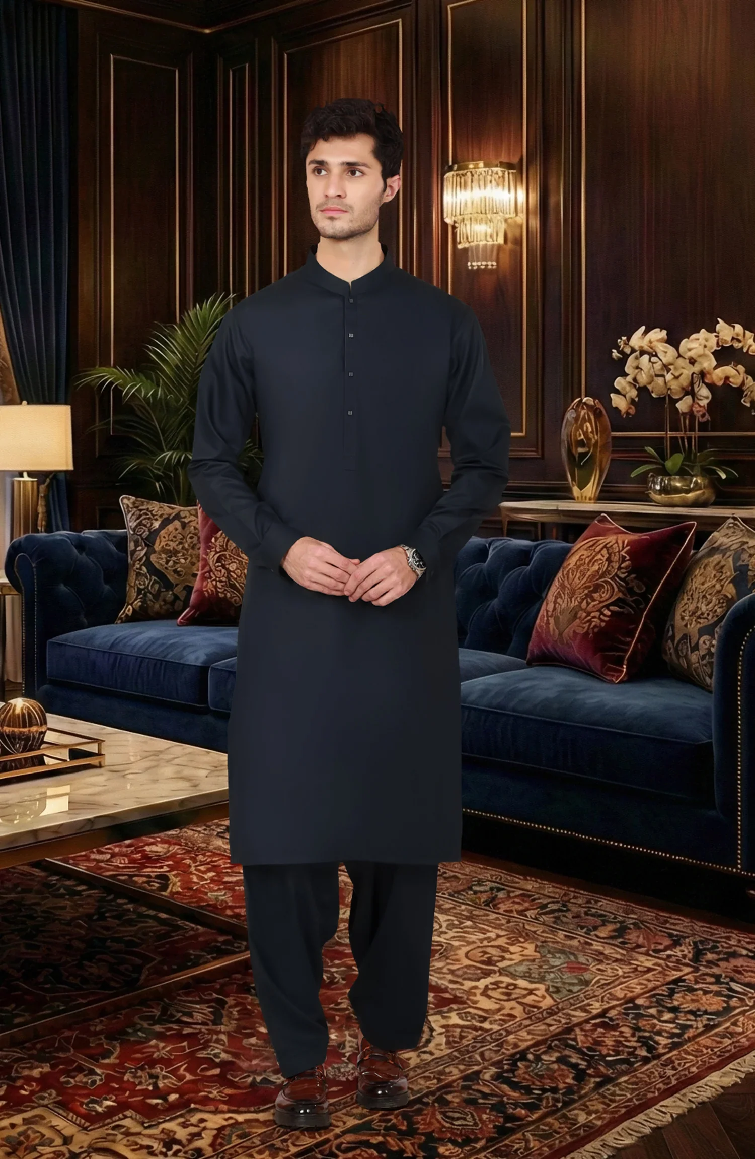 BOTTLE-GREEN BLENDED KAMEEZ SHALWAR