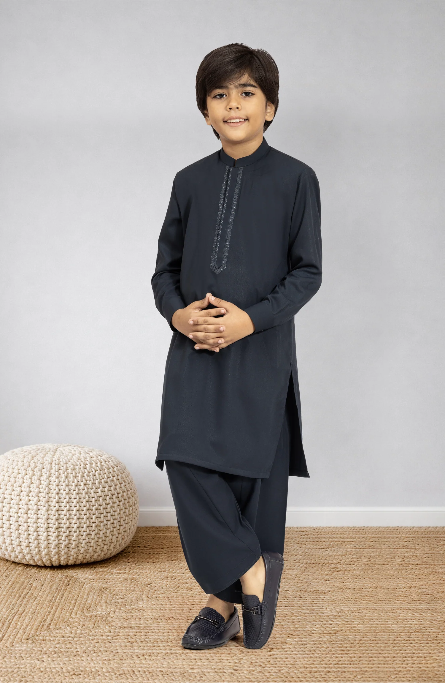 BOTTLE-GREEN EMBROIDERED BLENDED KAMEEZ SHALWAR