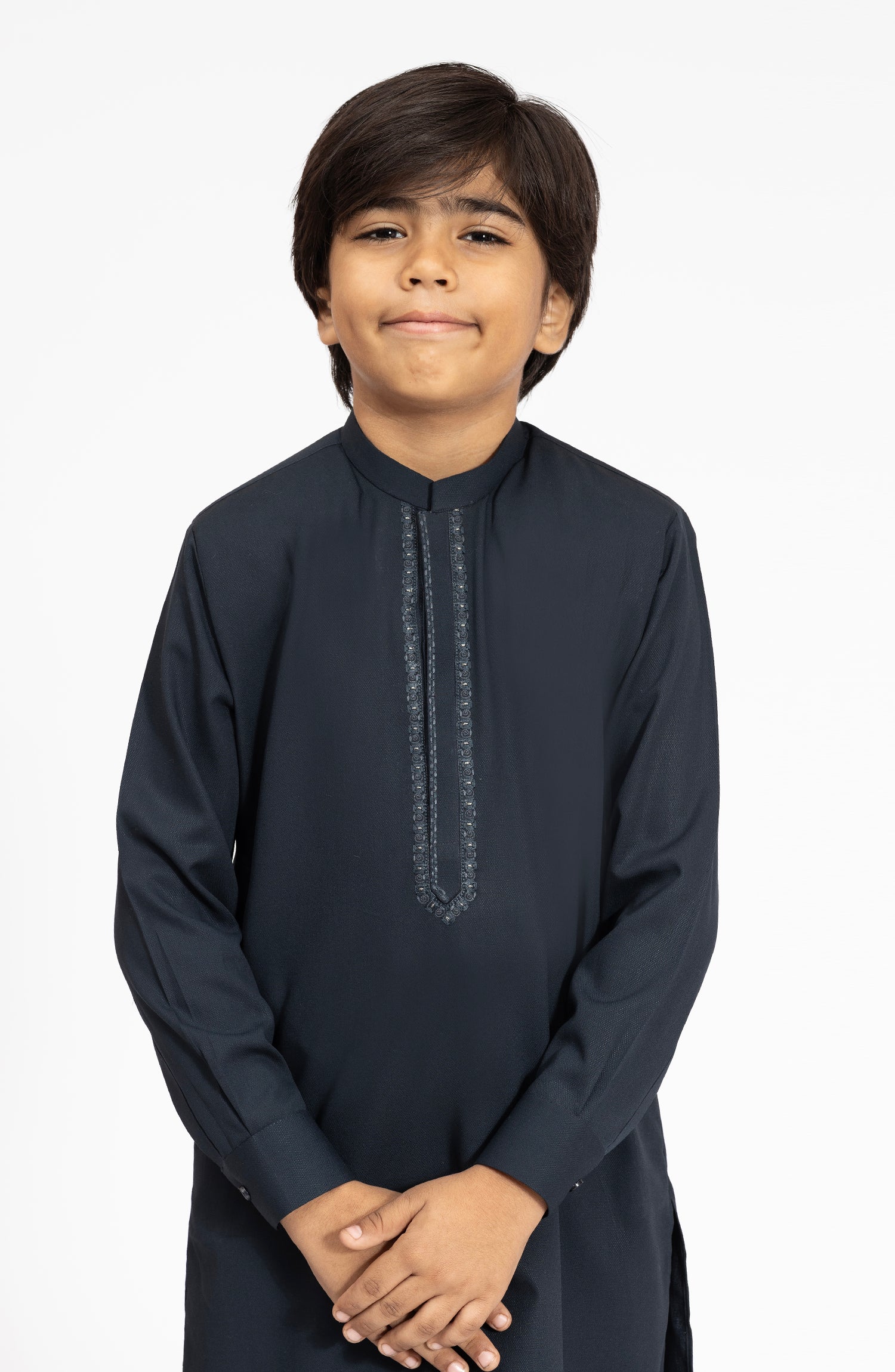 BOTTLE-GREEN EMBROIDERED BLENDED KAMEEZ SHALWAR - Image 2