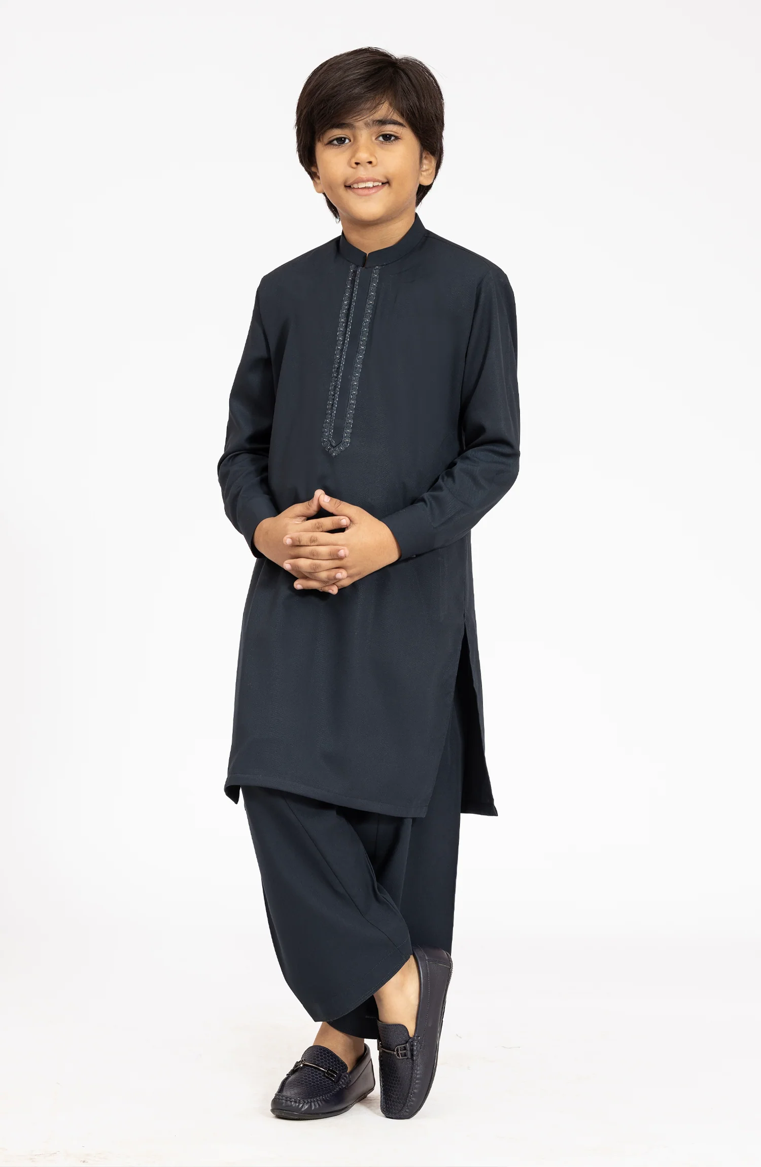 BOTTLE-GREEN EMBROIDERED BLENDED KAMEEZ SHALWAR - Image 6