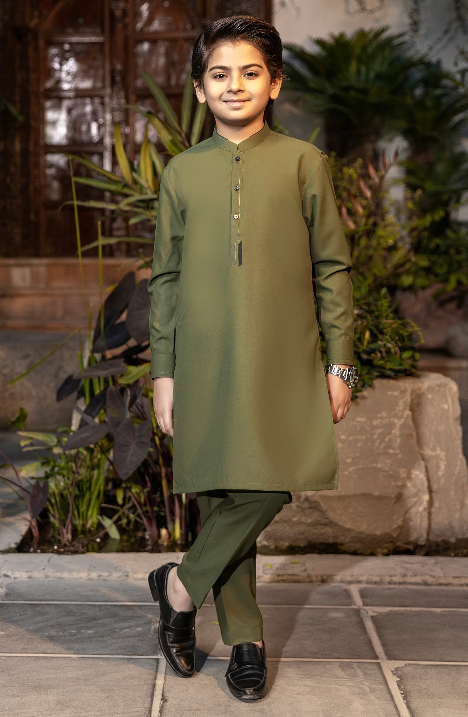 BOYS CASUAL KURTA PAJAMA GREEN - Image 2