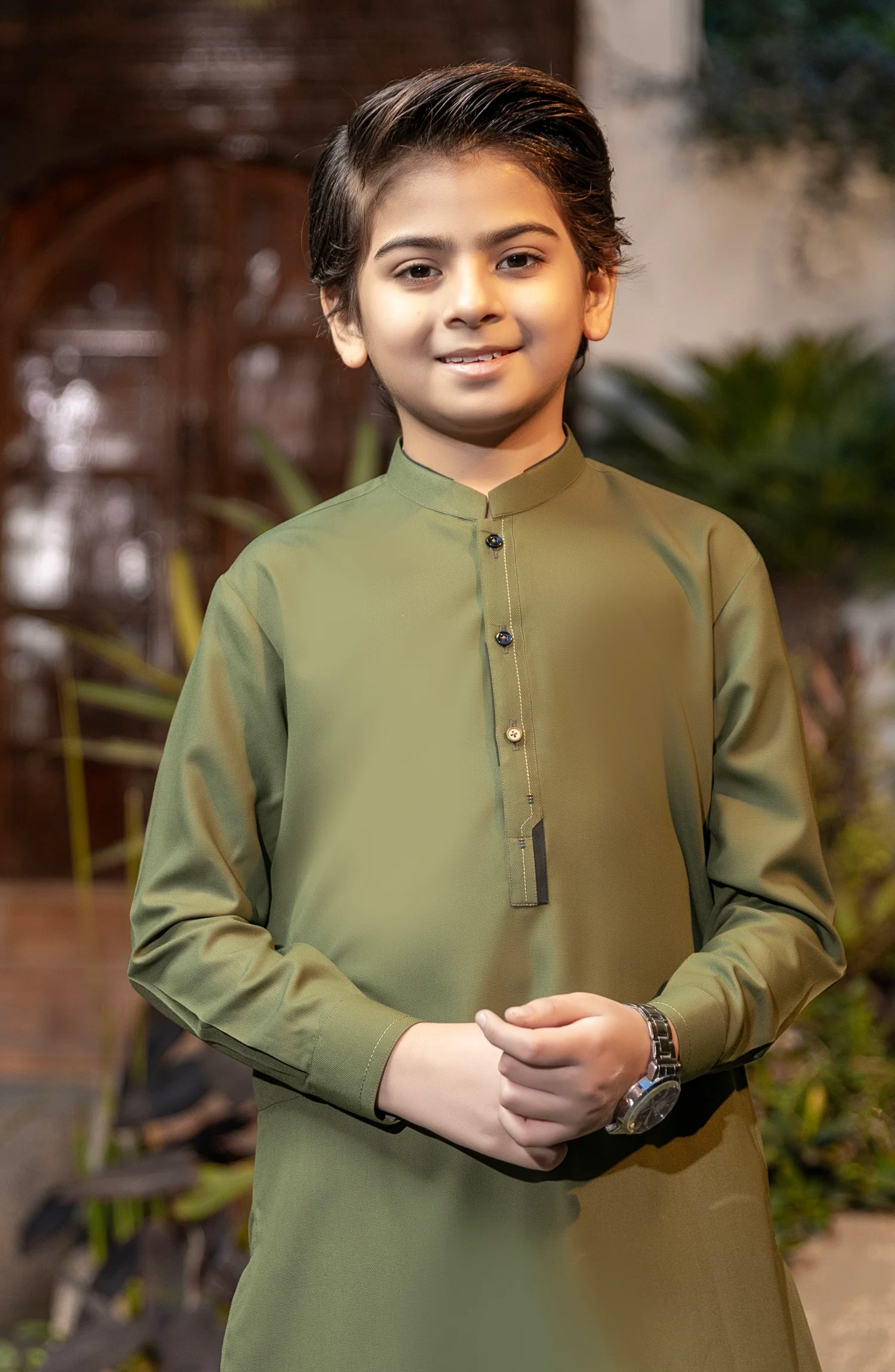BOYS CASUAL KURTA PAJAMA GREEN - Image 3