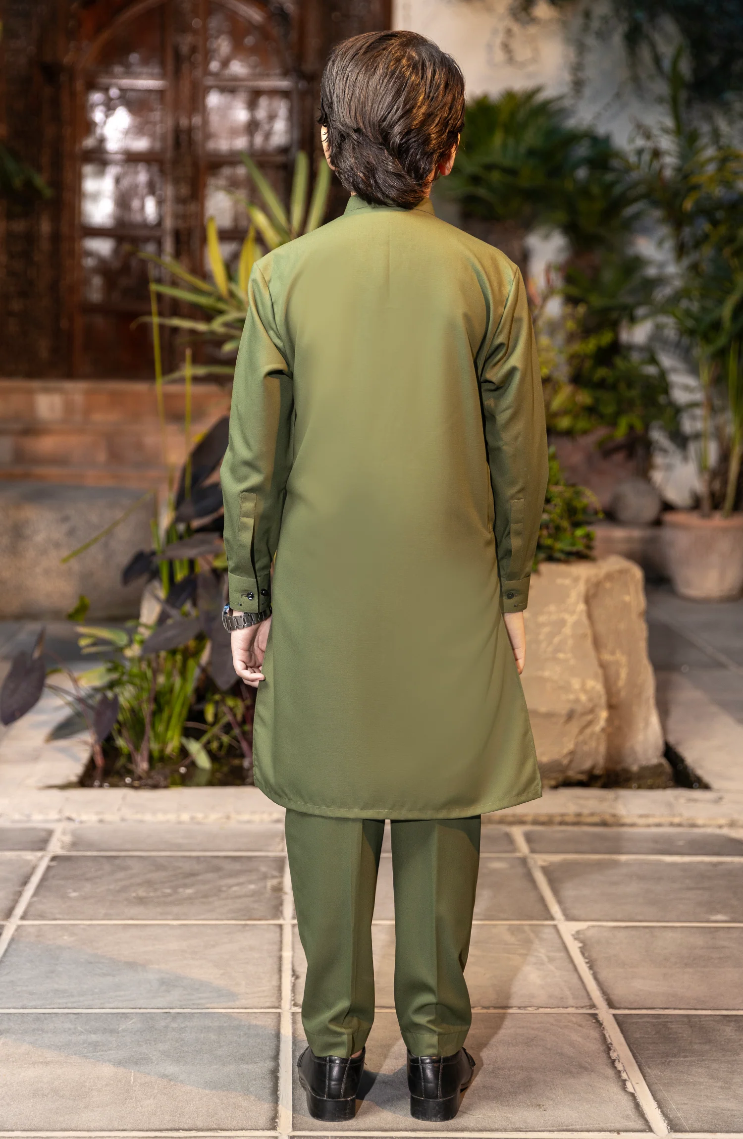 BOYS CASUAL KURTA PAJAMA GREEN - Image 4