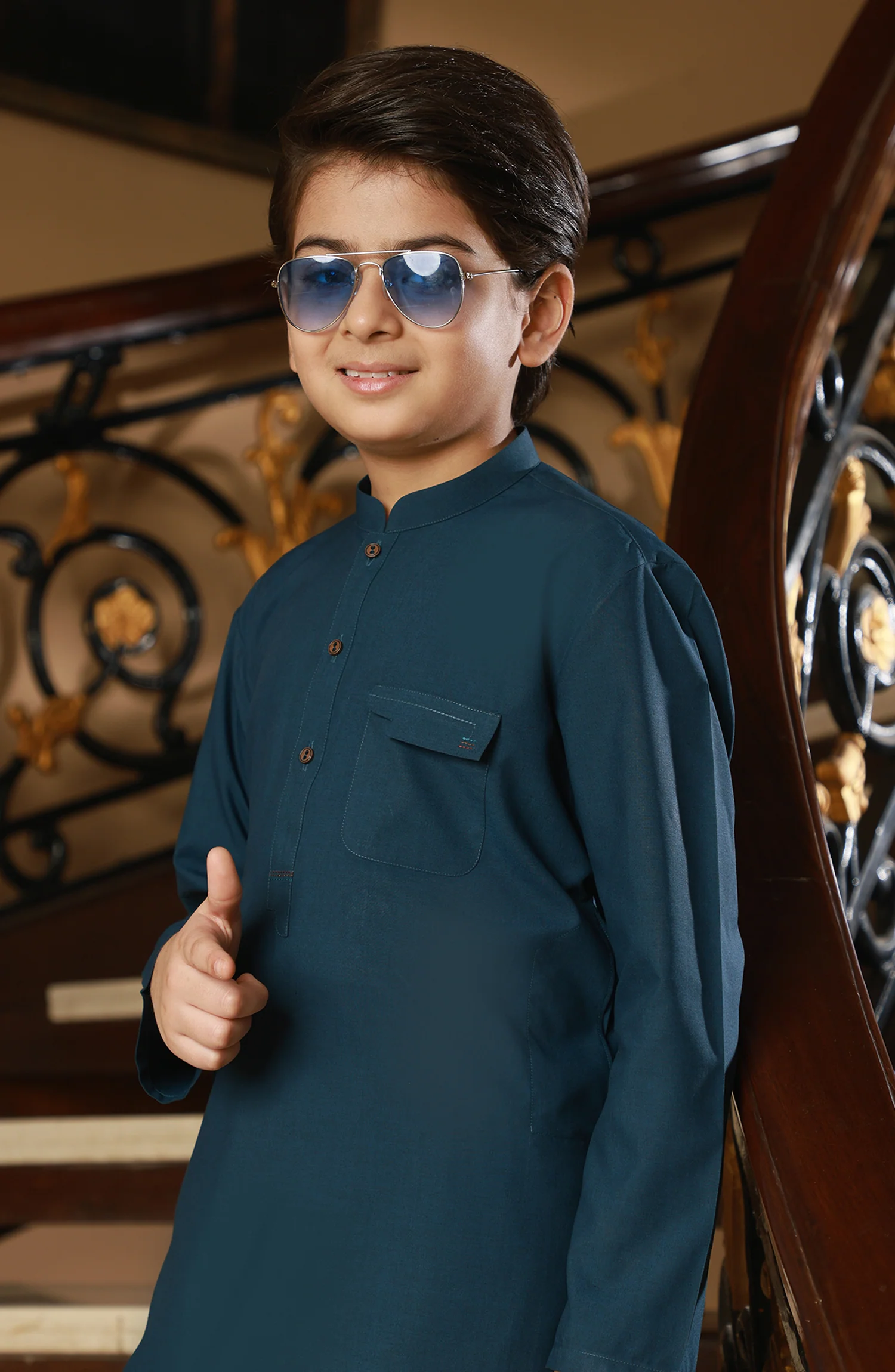 BOYS CASUAL KURTA PAJAMA TEAL BLUE - Image 2