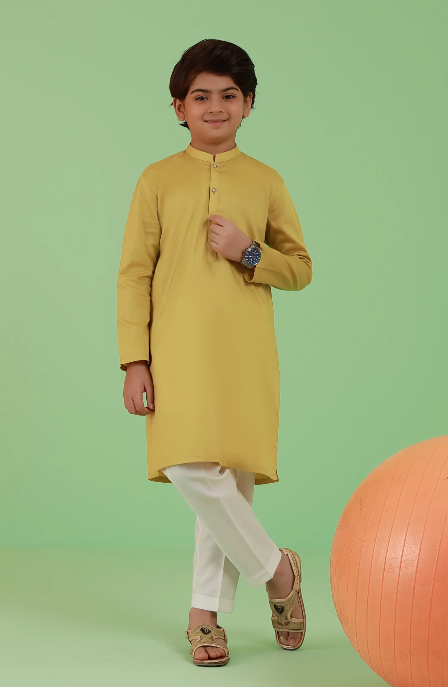 BOYS EMBROIDERED KURTA LEMON - Image 3
