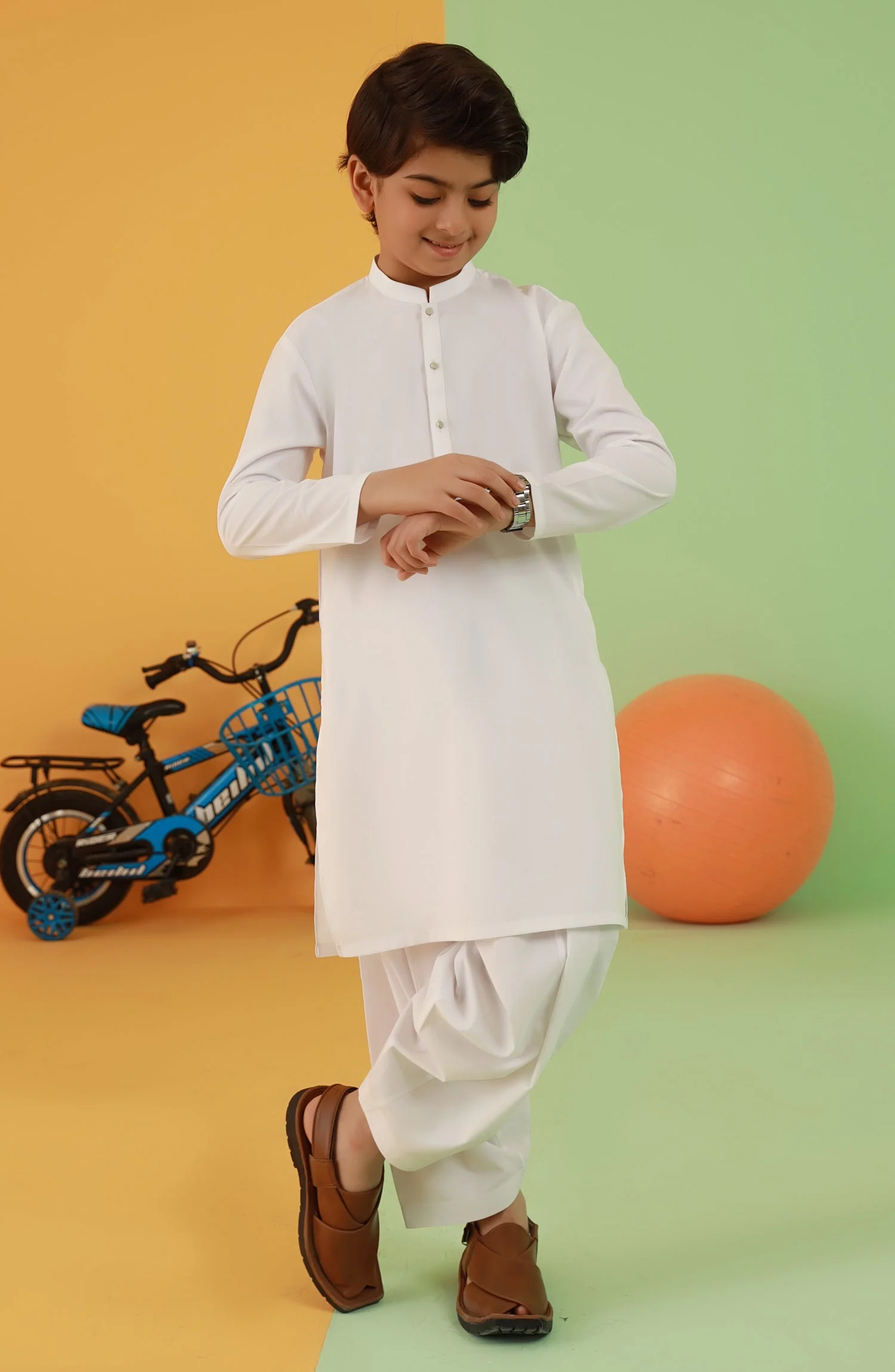 BOYS KAMEEZ SHALWAR PEARL WHITE - Image 3