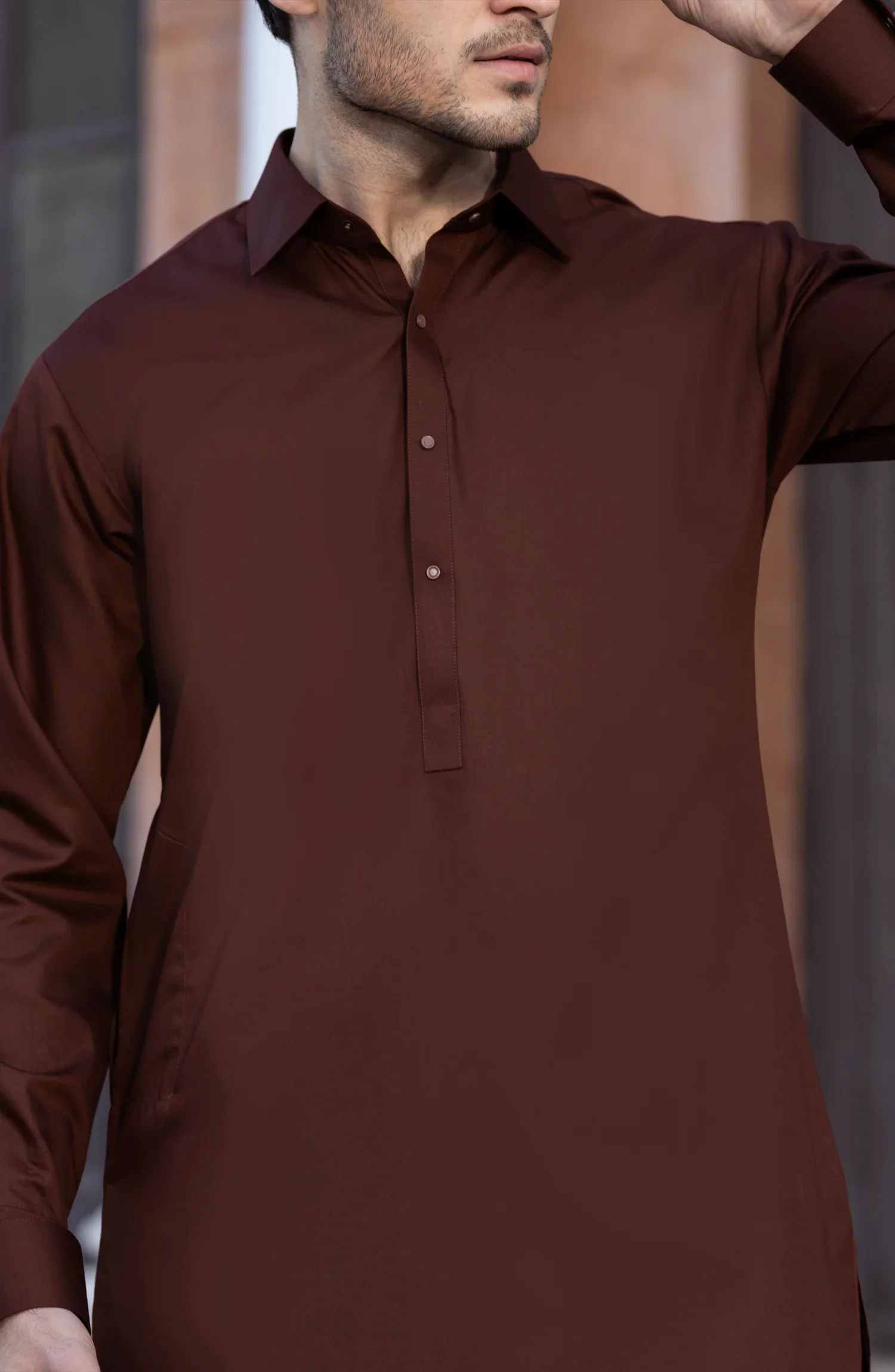 BRICK BROWN BLENDED KAMEEZ SHALWAR - Image 2
