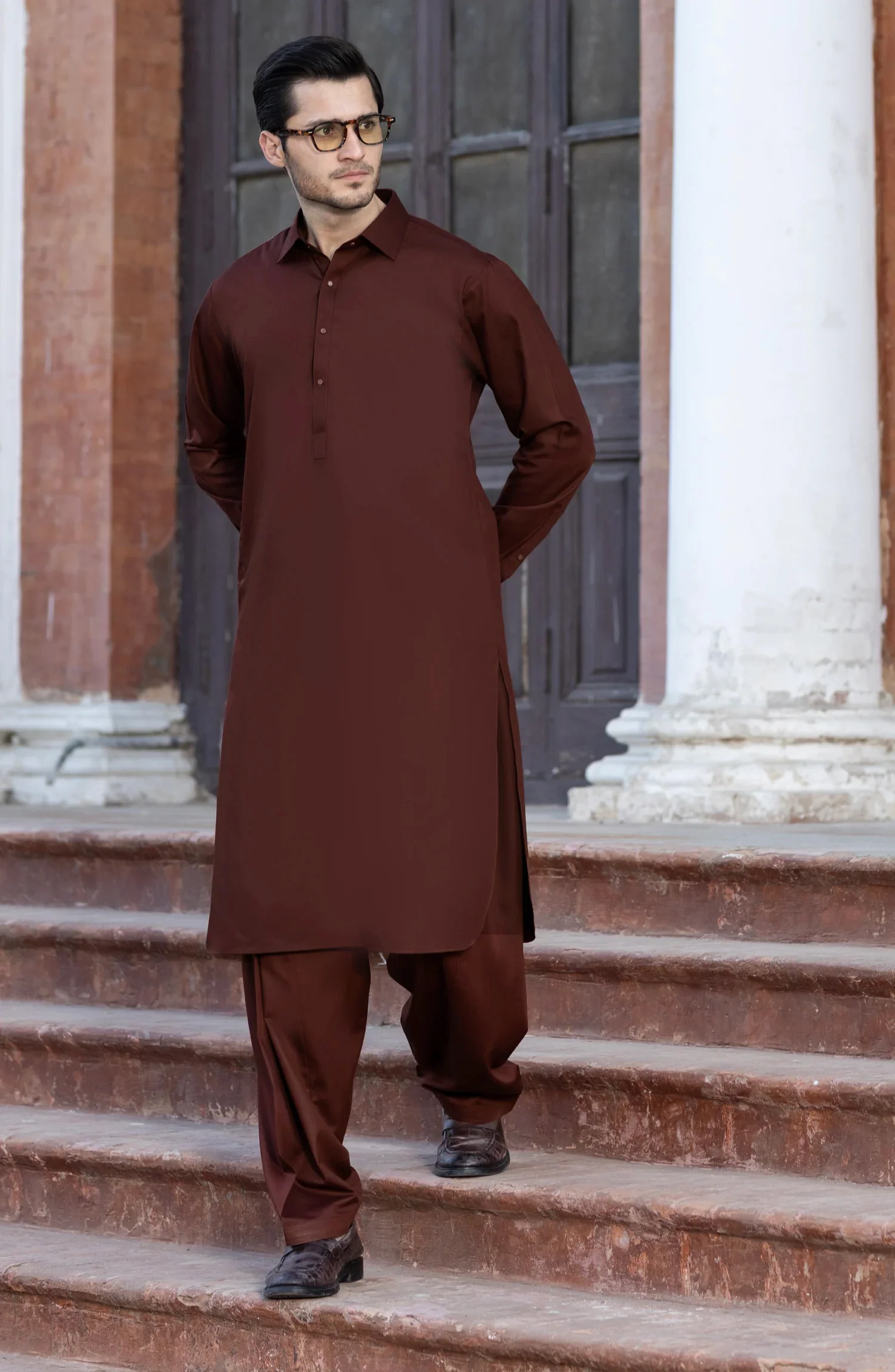 BRICK BROWN BLENDED KAMEEZ SHALWAR - Image 3