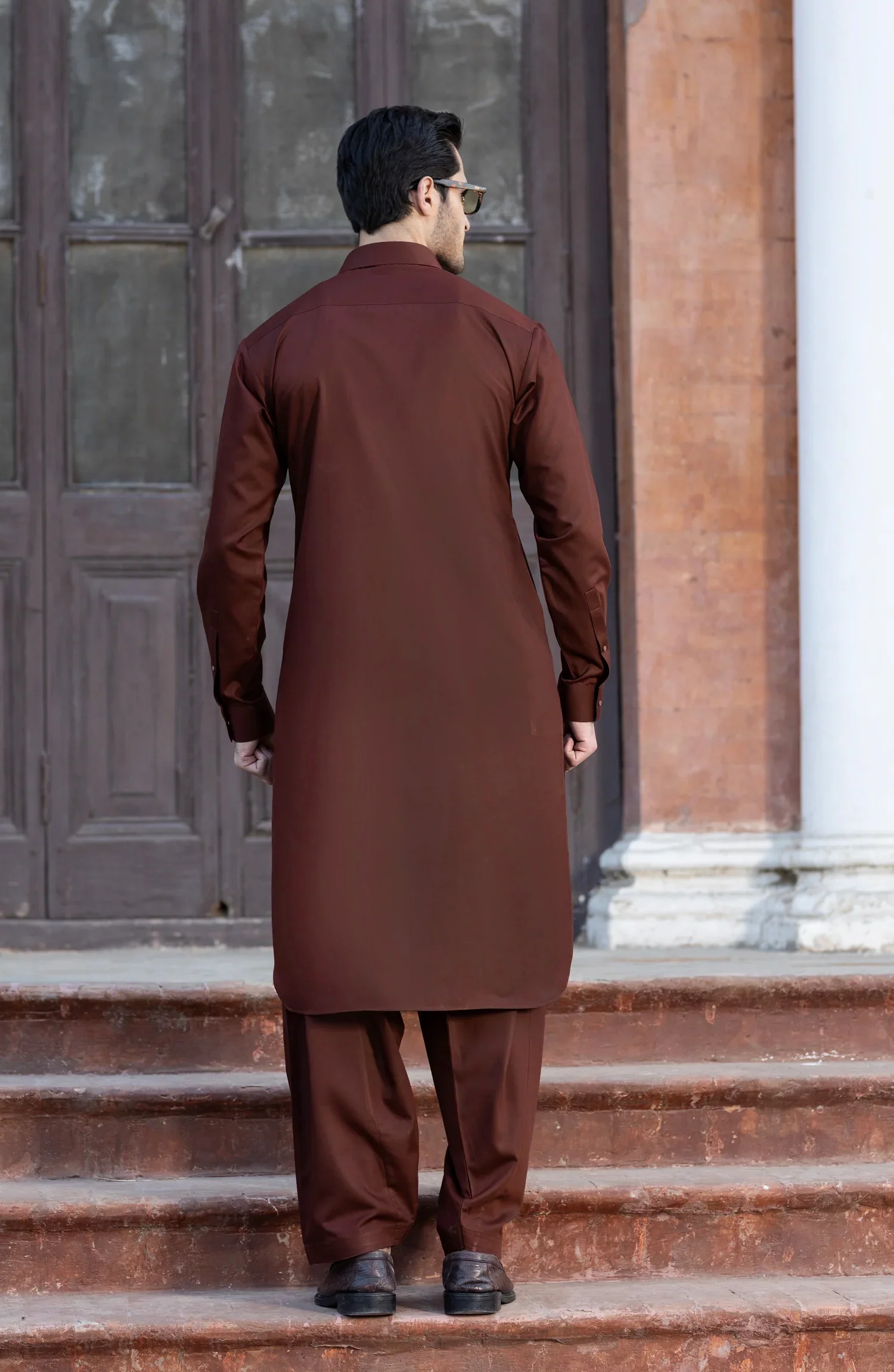 BRICK BROWN BLENDED KAMEEZ SHALWAR - Image 5