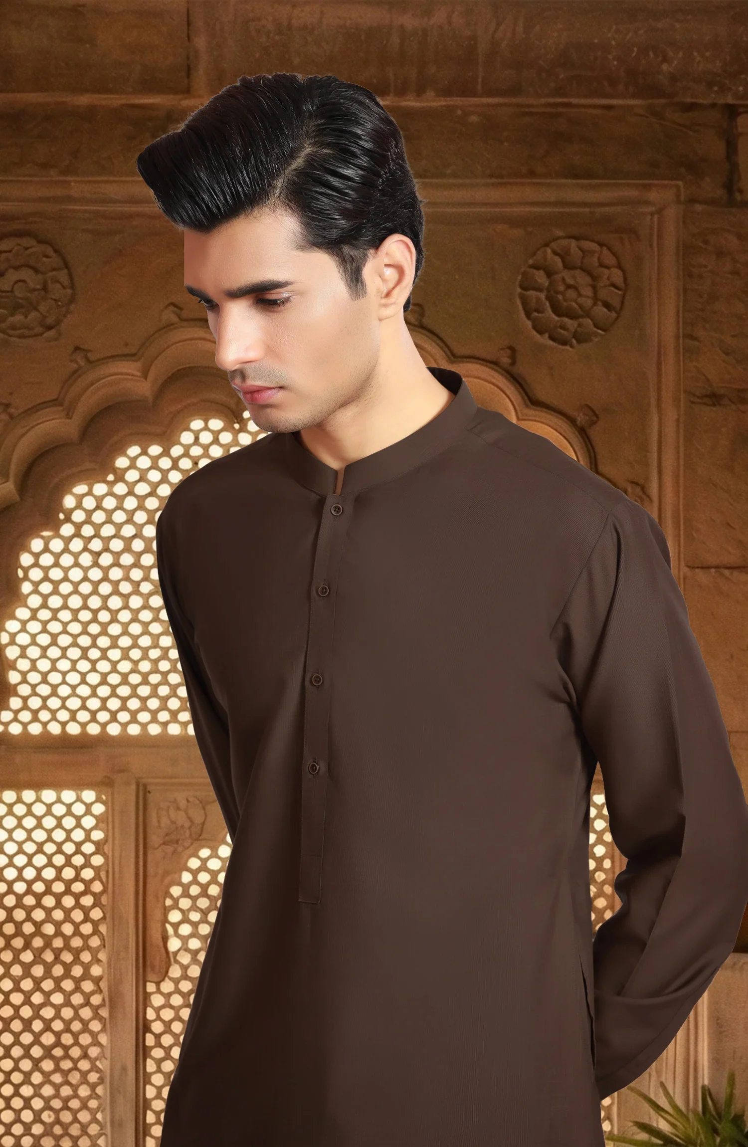 BROWN BLENDED KAMEEZ SHALWAR - Image 2