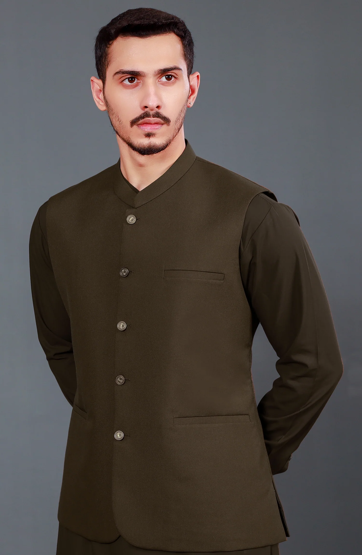 BROWN KAMEEZ SHALWAR WITH WAIST COAT - Image 2