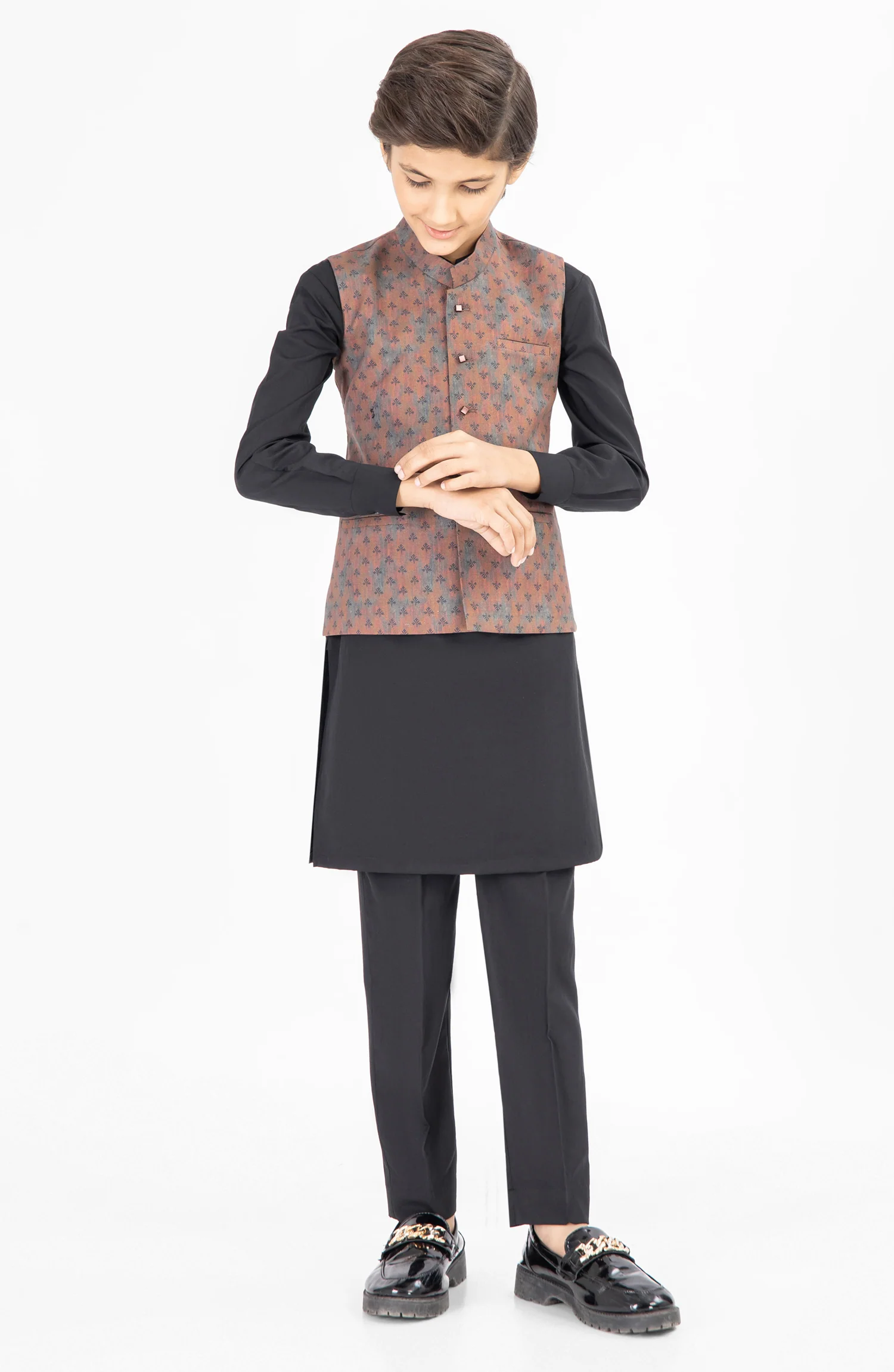 BROWN PRINTED WAIST COAT - Image 3