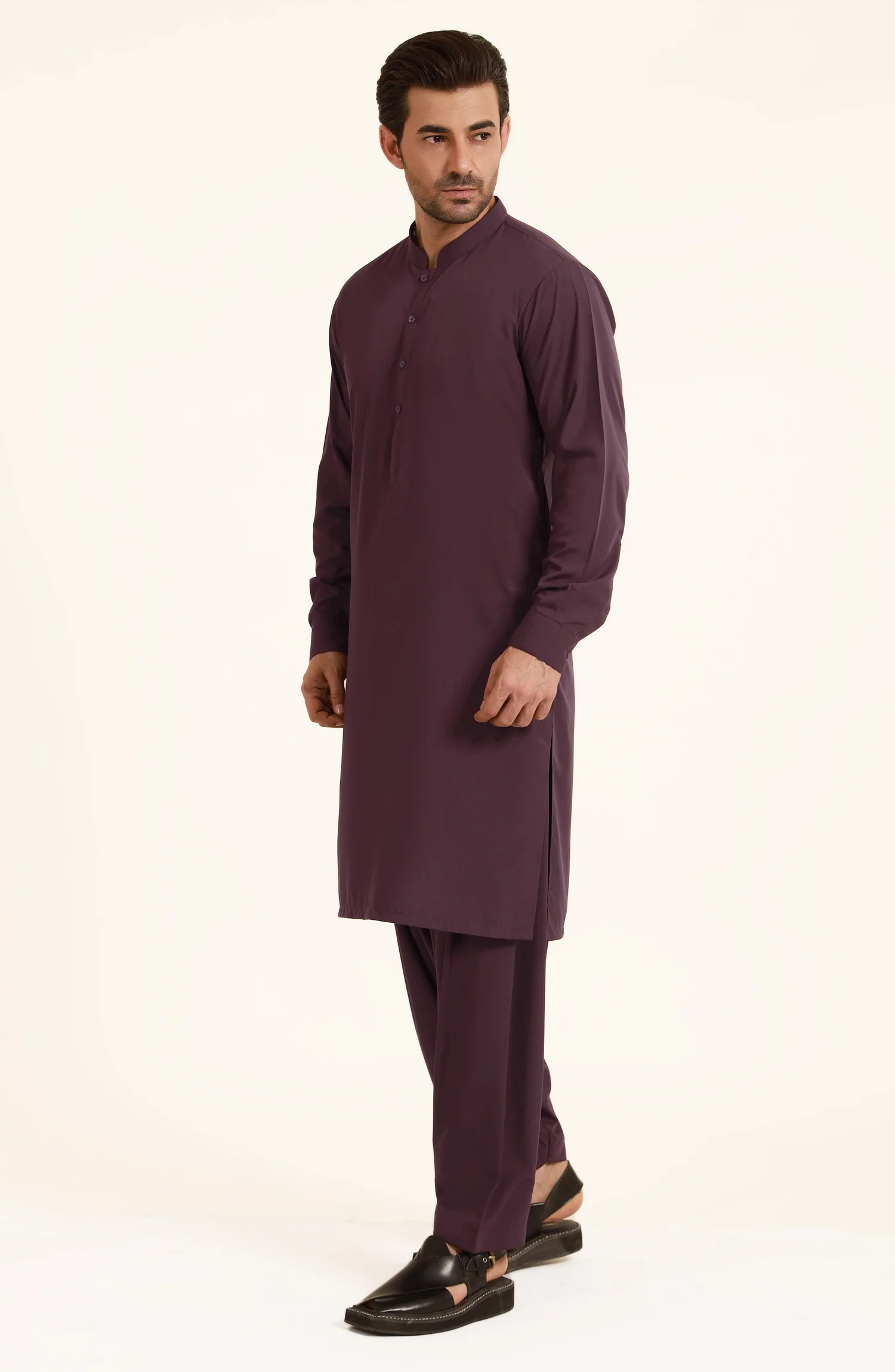 BURGUNDY BLENDED KAMEEZ SHALWAR - Image 2