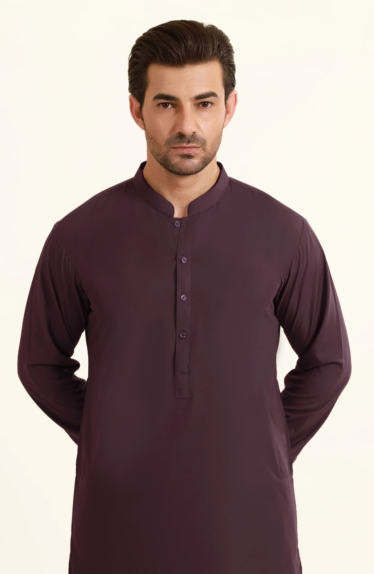 BURGUNDY BLENDED KAMEEZ SHALWAR - Image 3