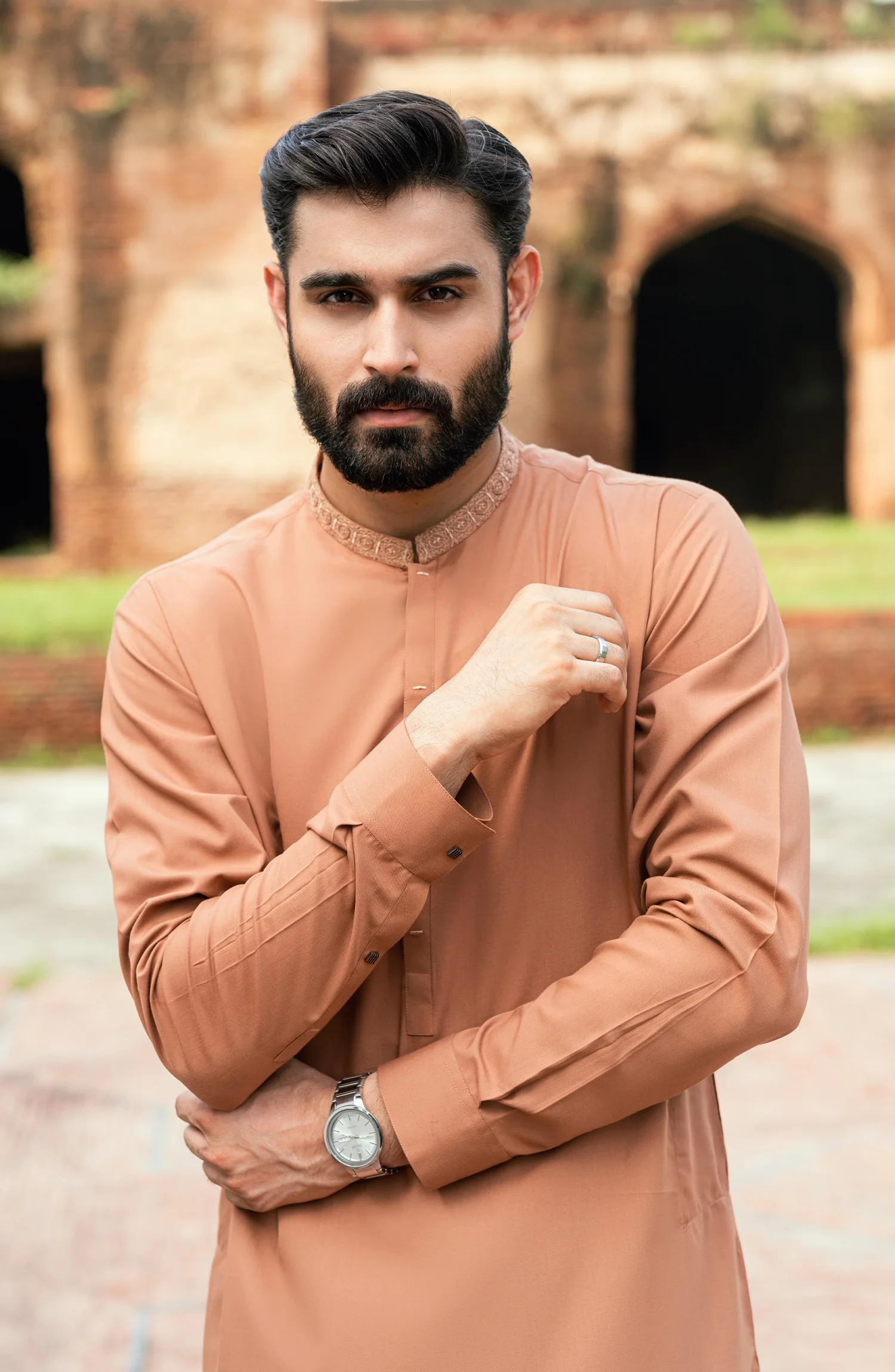 CAMEL BLENDED EMBROIDERED KAMEEZ SHALWAR - Image 2