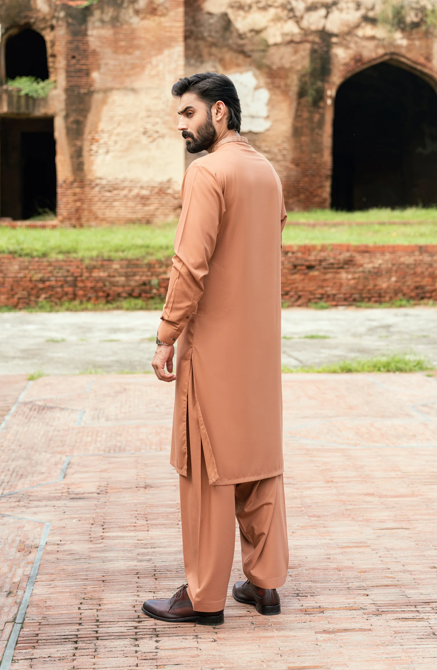CAMEL BLENDED EMBROIDERED KAMEEZ SHALWAR - Image 6