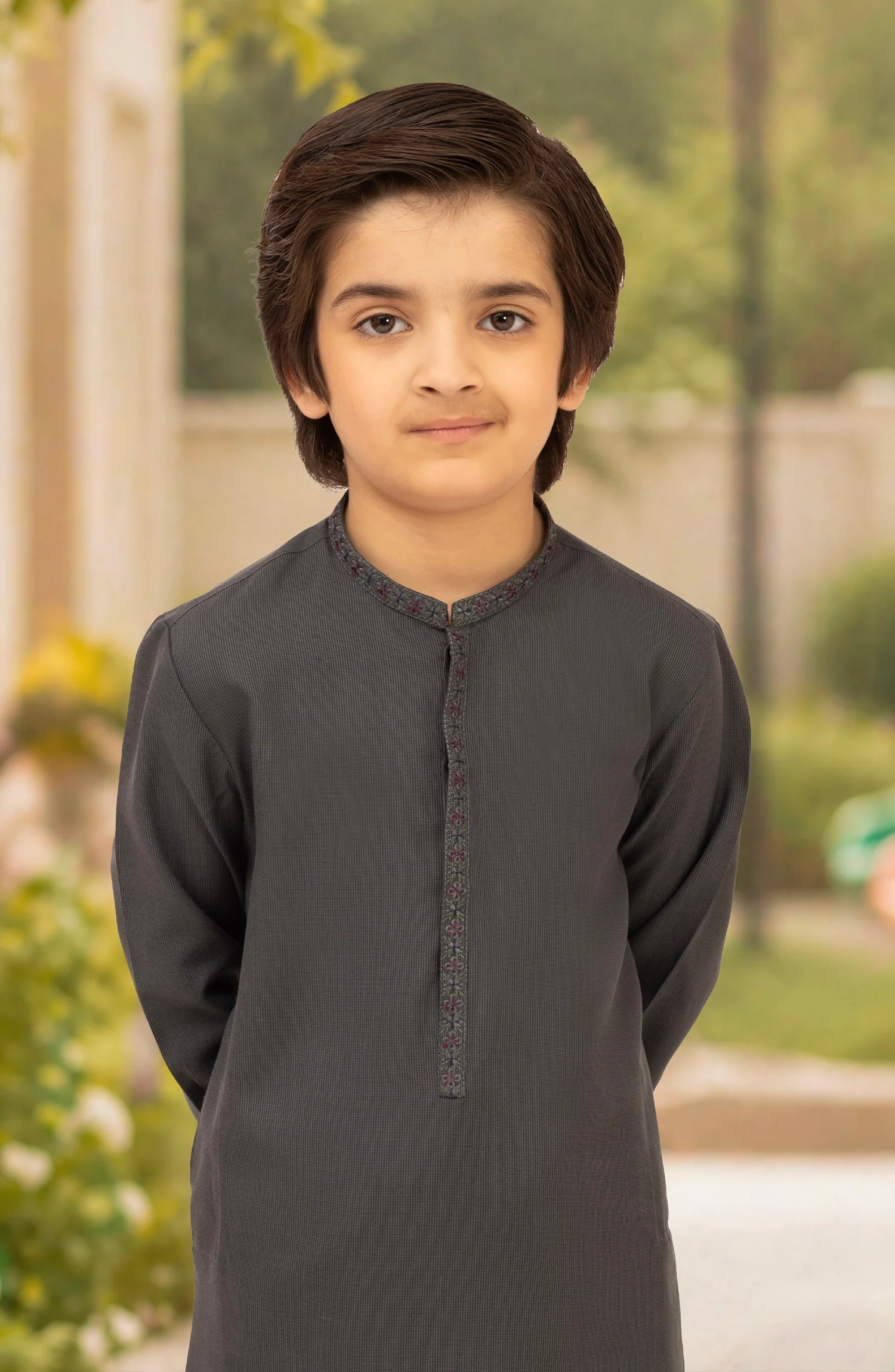 CHARCOAL 100% COTTON EMBROIDERED KURTA - Image 2