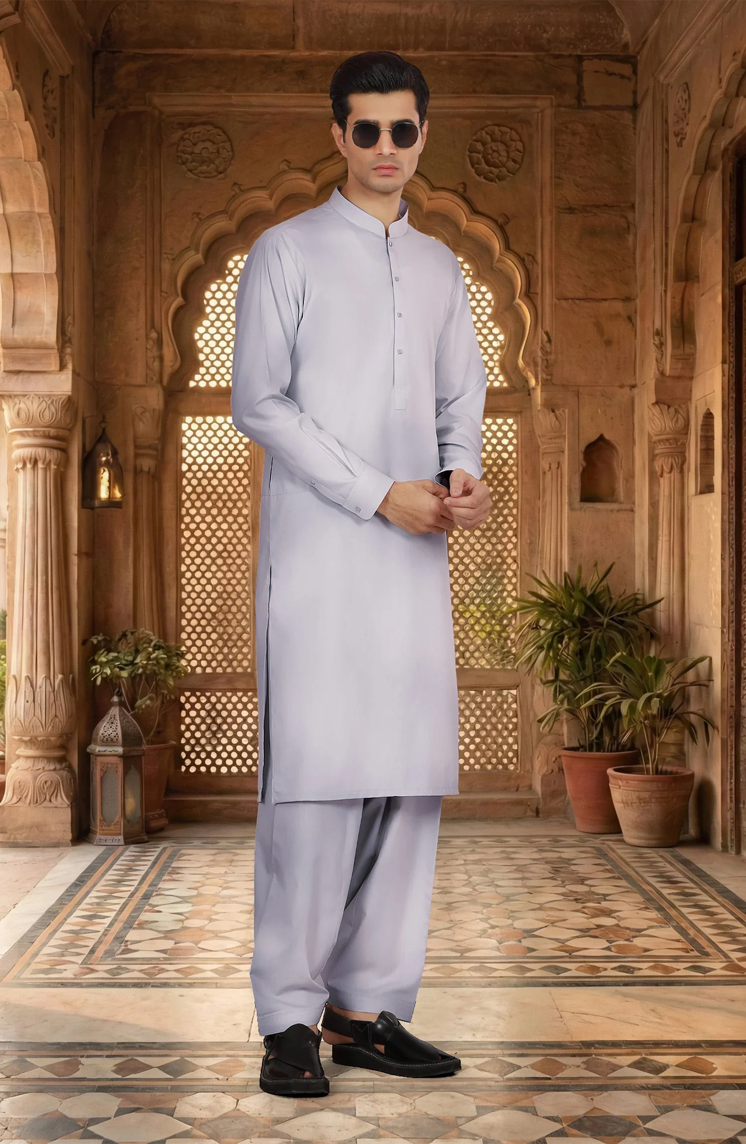 CLOUD-GREY BLENDED KAMEEZ SHALWAR