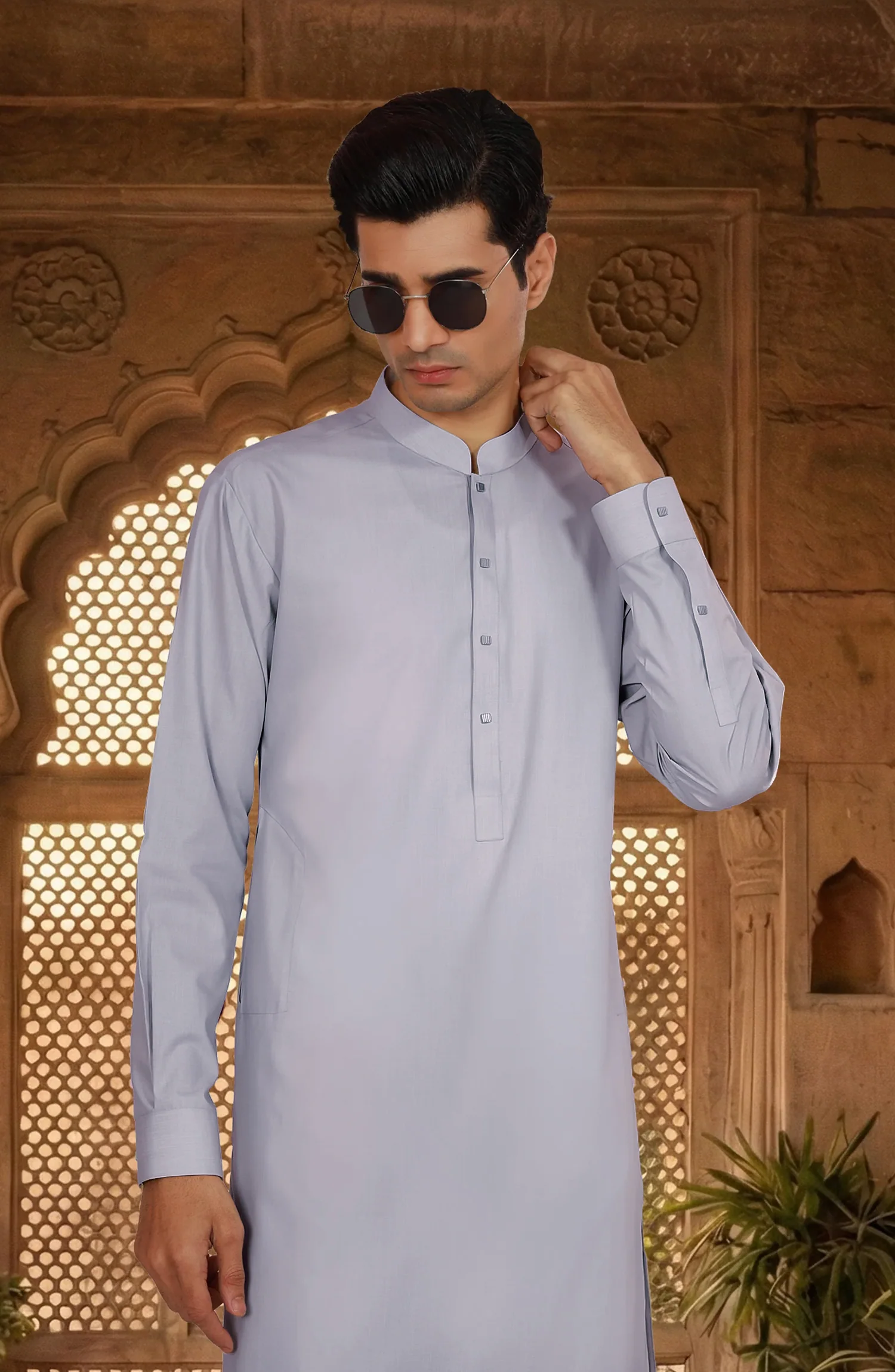 CLOUD-GREY BLENDED KAMEEZ SHALWAR - Image 2