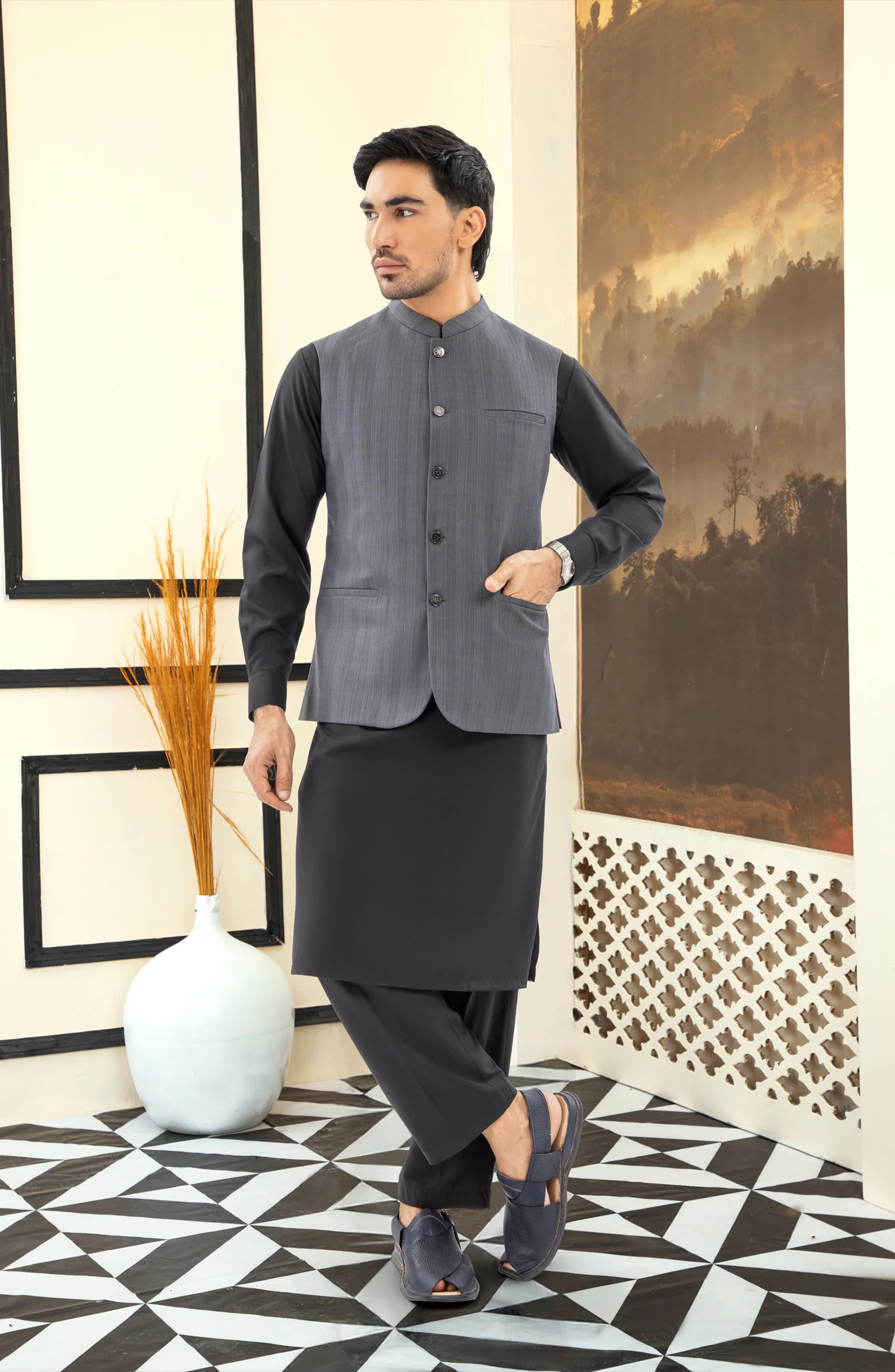 CHARCOAL BLENDED WAISTCOAT