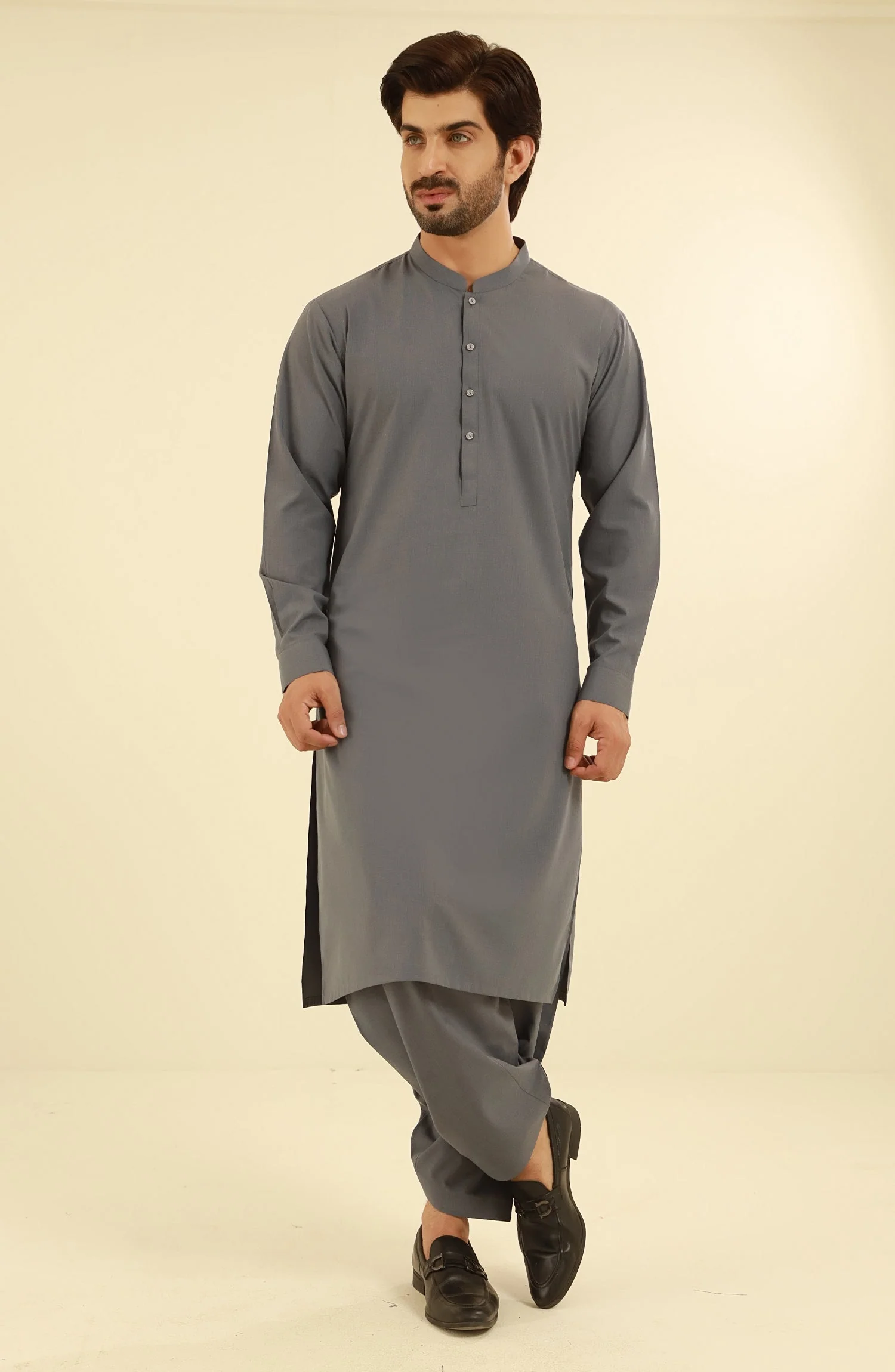 CHARCOAL KAMEEZ SHALWAR WITH WAIST COAT - Image 4