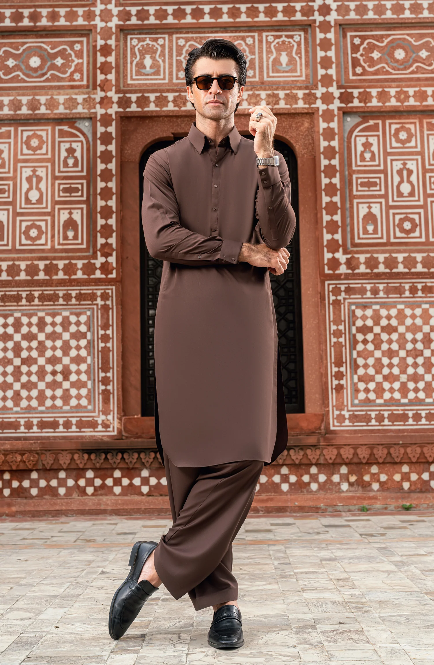 CHOCOLATE BROWN BLENDED KAMEEZ SHALWAR - Image 6