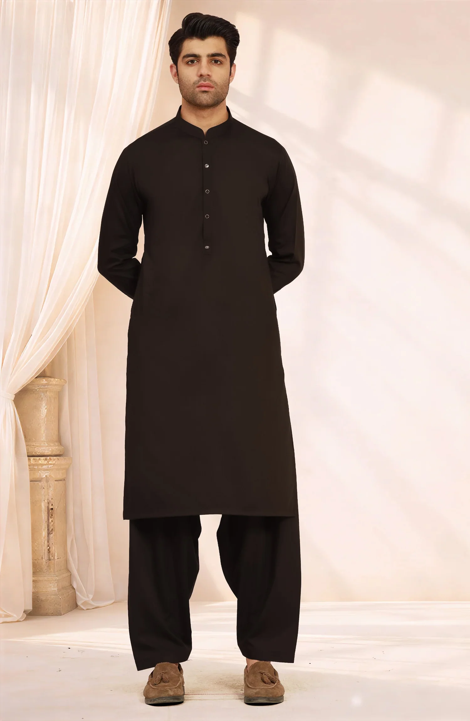 CHOCOLATE-BROWN BLENDED KAMEEZ SHALWAR - Image 4