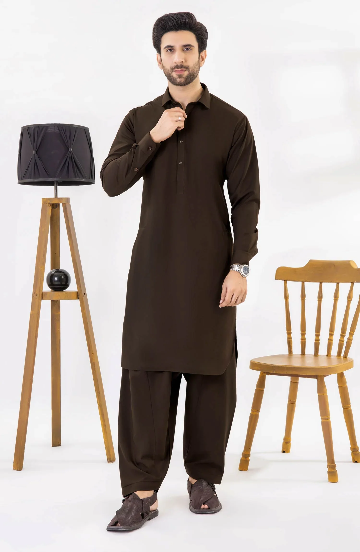 CHOCOLATE BROWN BLENDED KAMEEZ SHALWAR